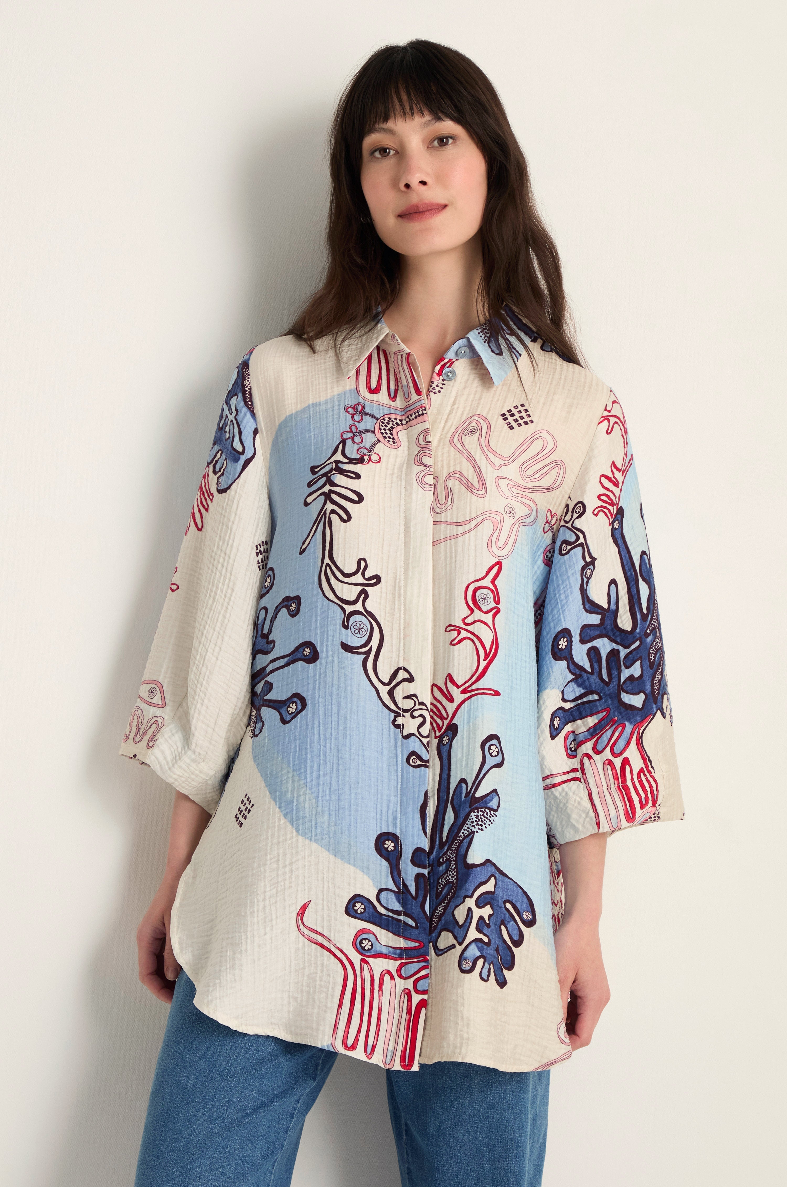 Abstract Botanical Crinkle Shirt