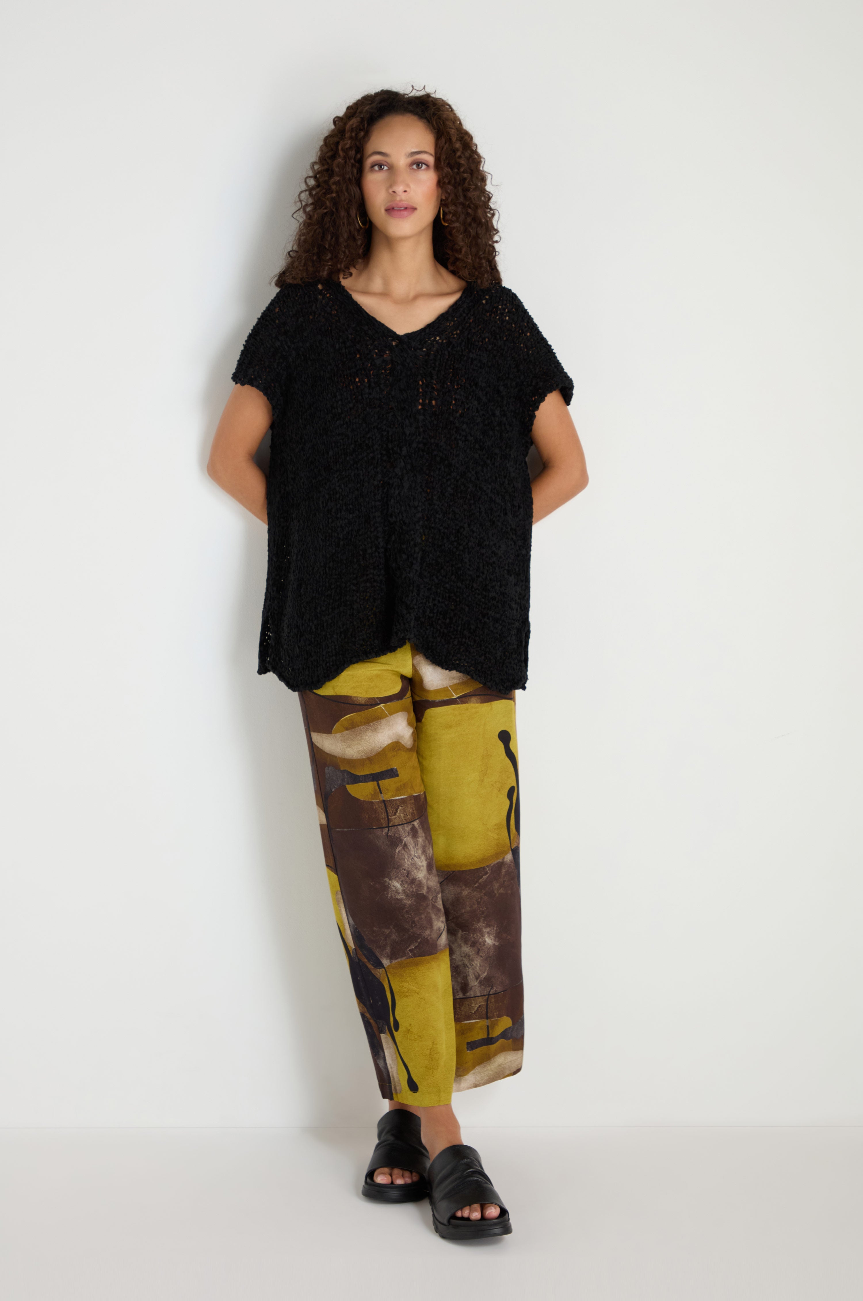 V-Neck Cotton Blend Black Knit