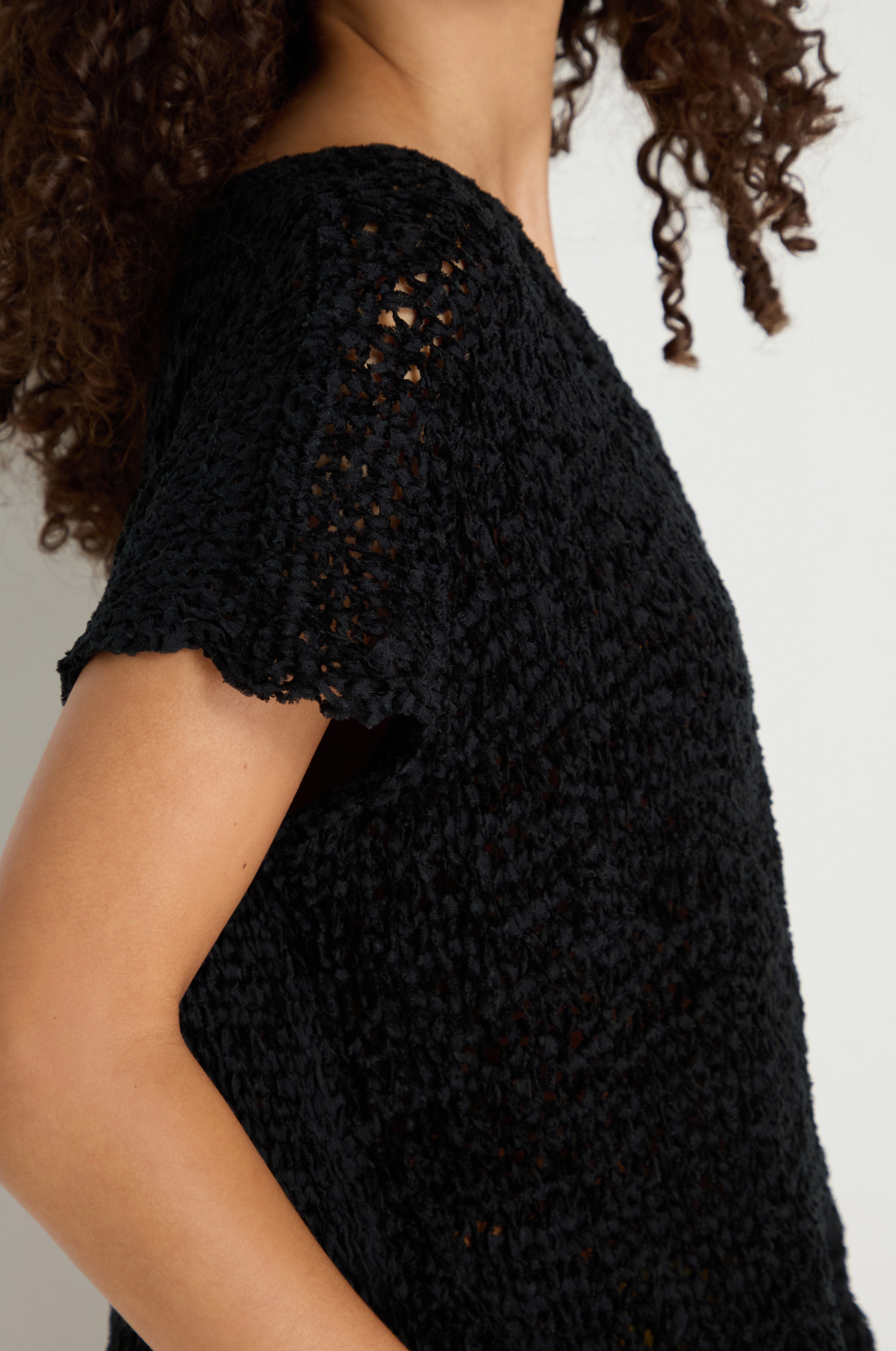 V-Neck Cotton Blend Black Knit