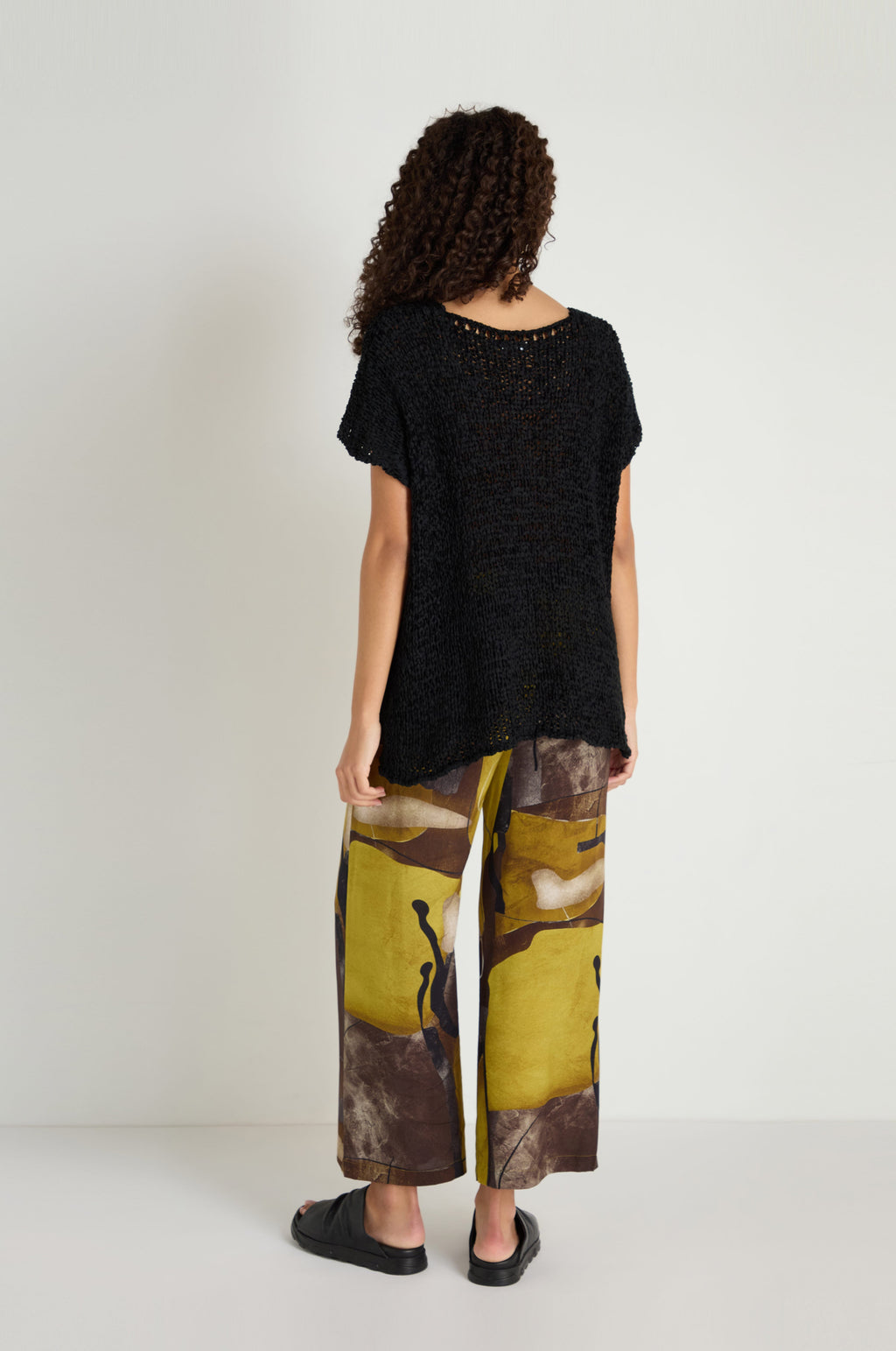 V-Neck Cotton Blend Black Knit