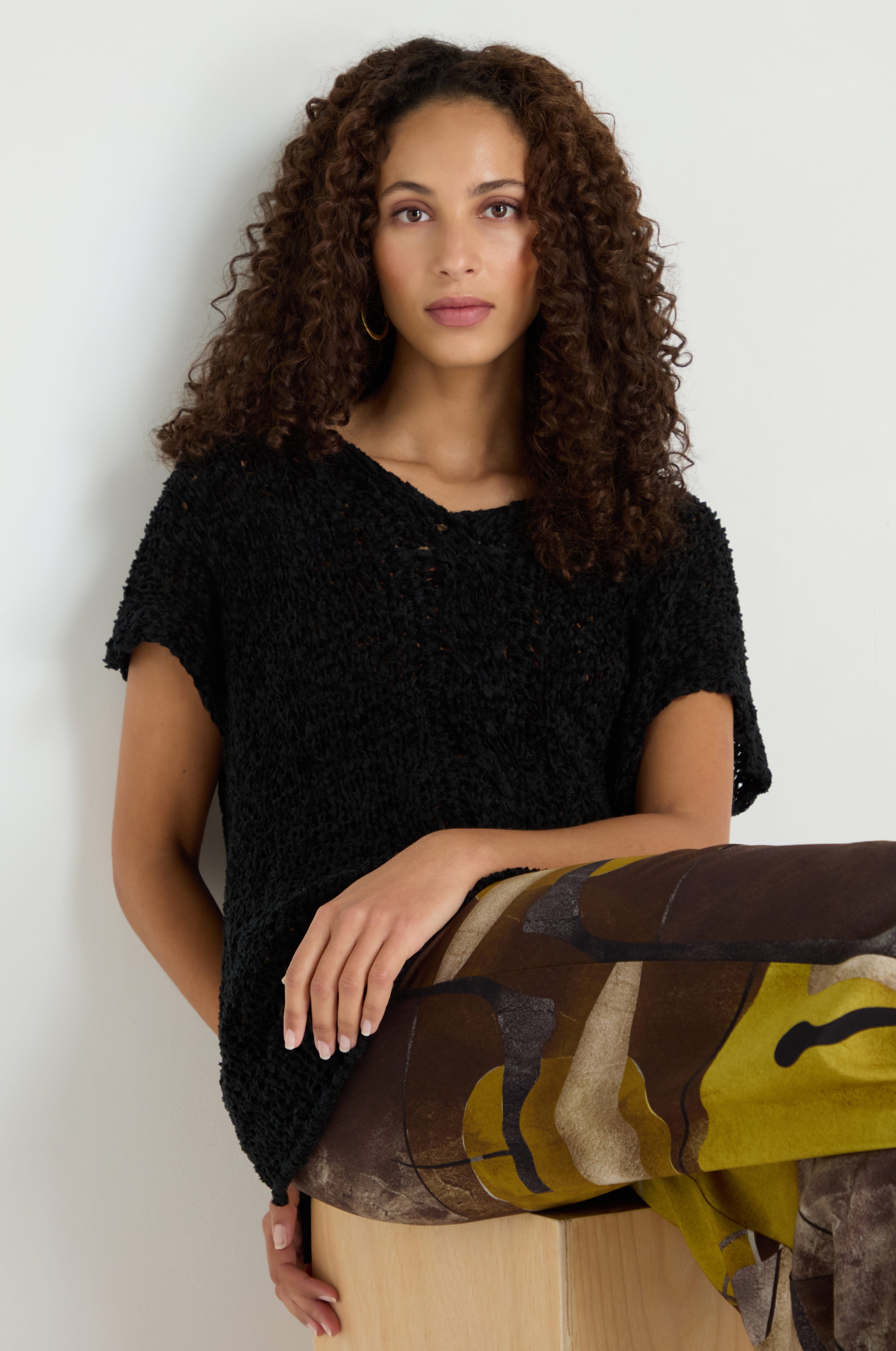 V-Neck Cotton Blend Black Knit