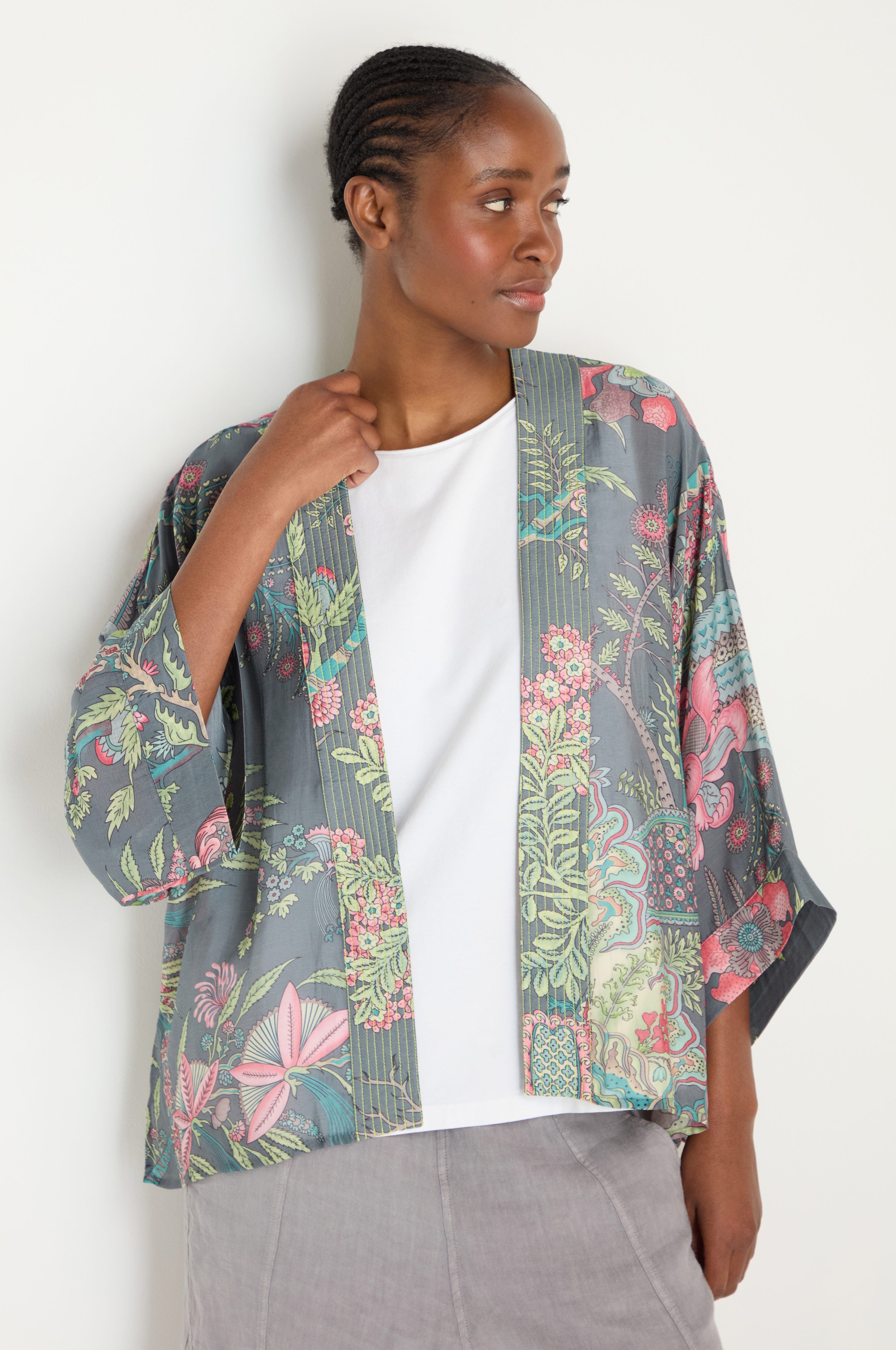 Boho Garden Slate Print Kimono