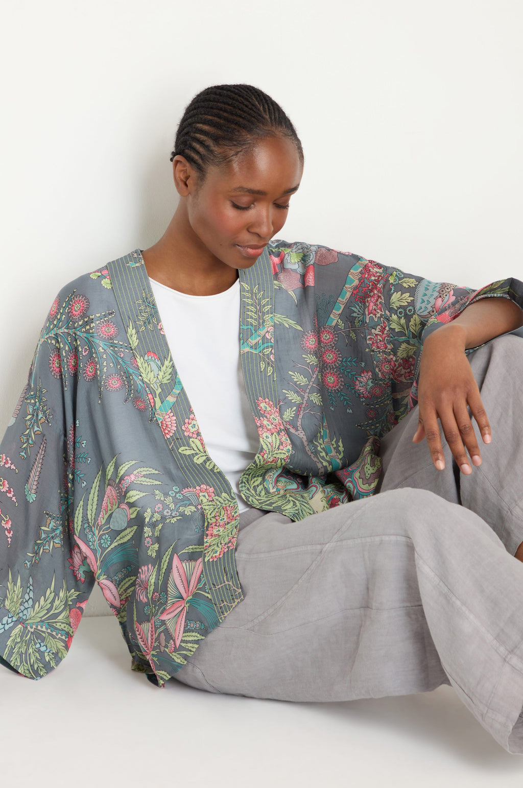 Boho Garden Slate Print Kimono