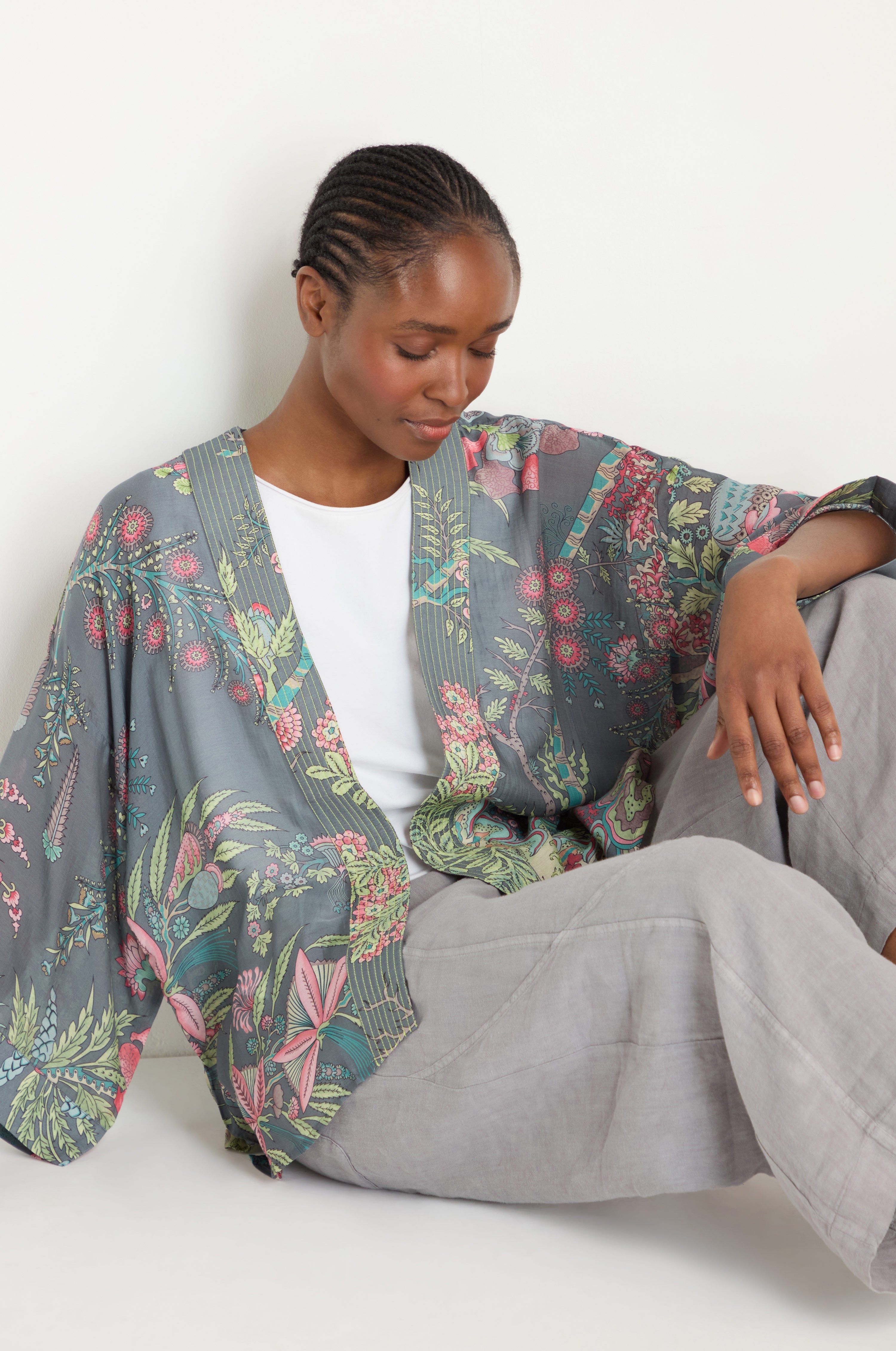 Boho Garden Slate Print Kimono