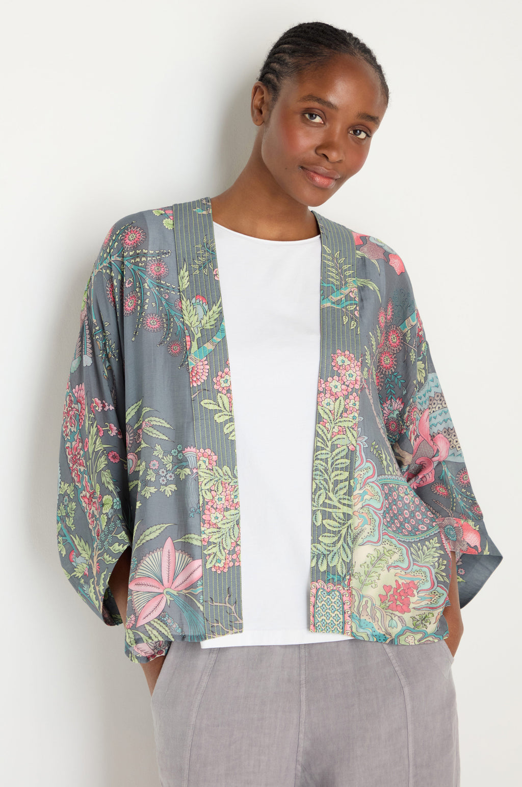 Boho Garden Slate Print Kimono