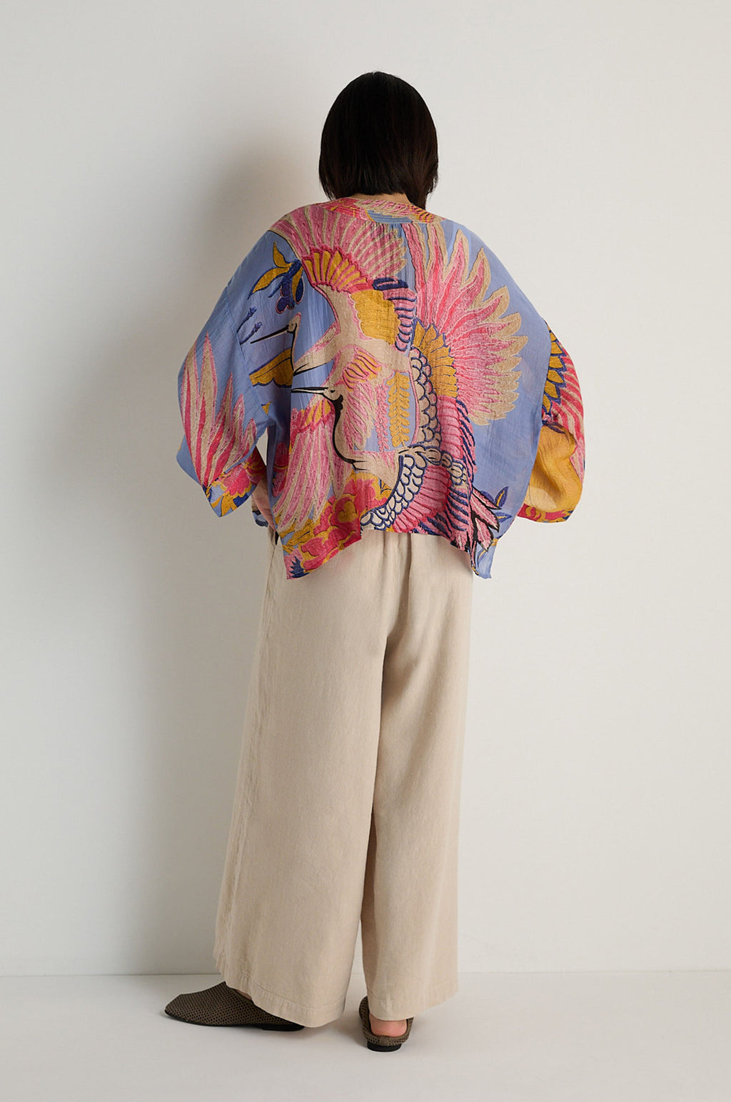 Crane Slate Print Kimono
