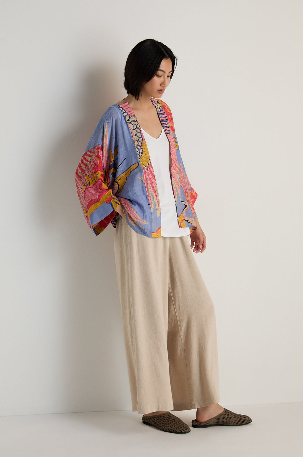 Crane Slate Print Kimono