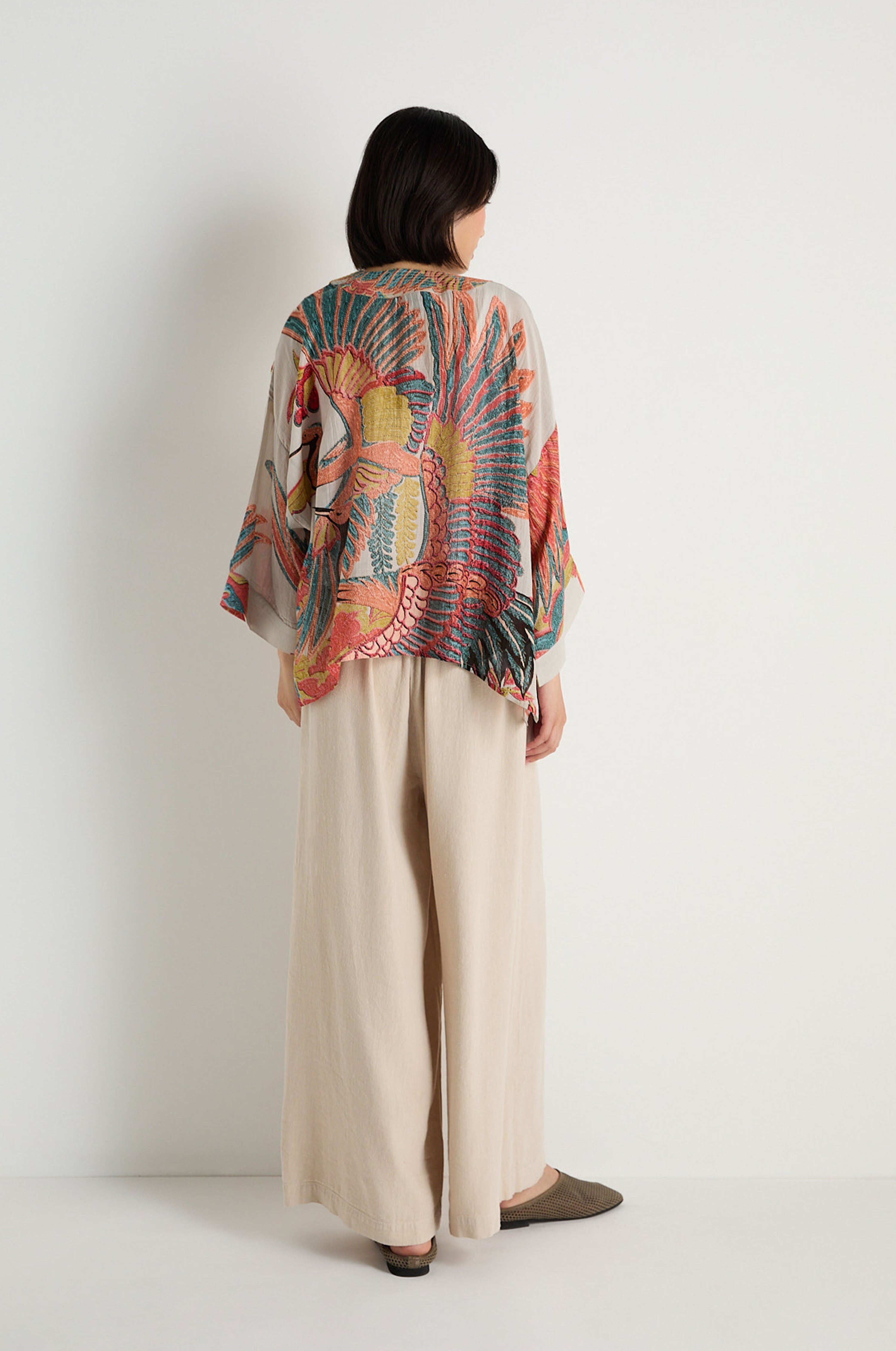 Crane Stone Print Kimono