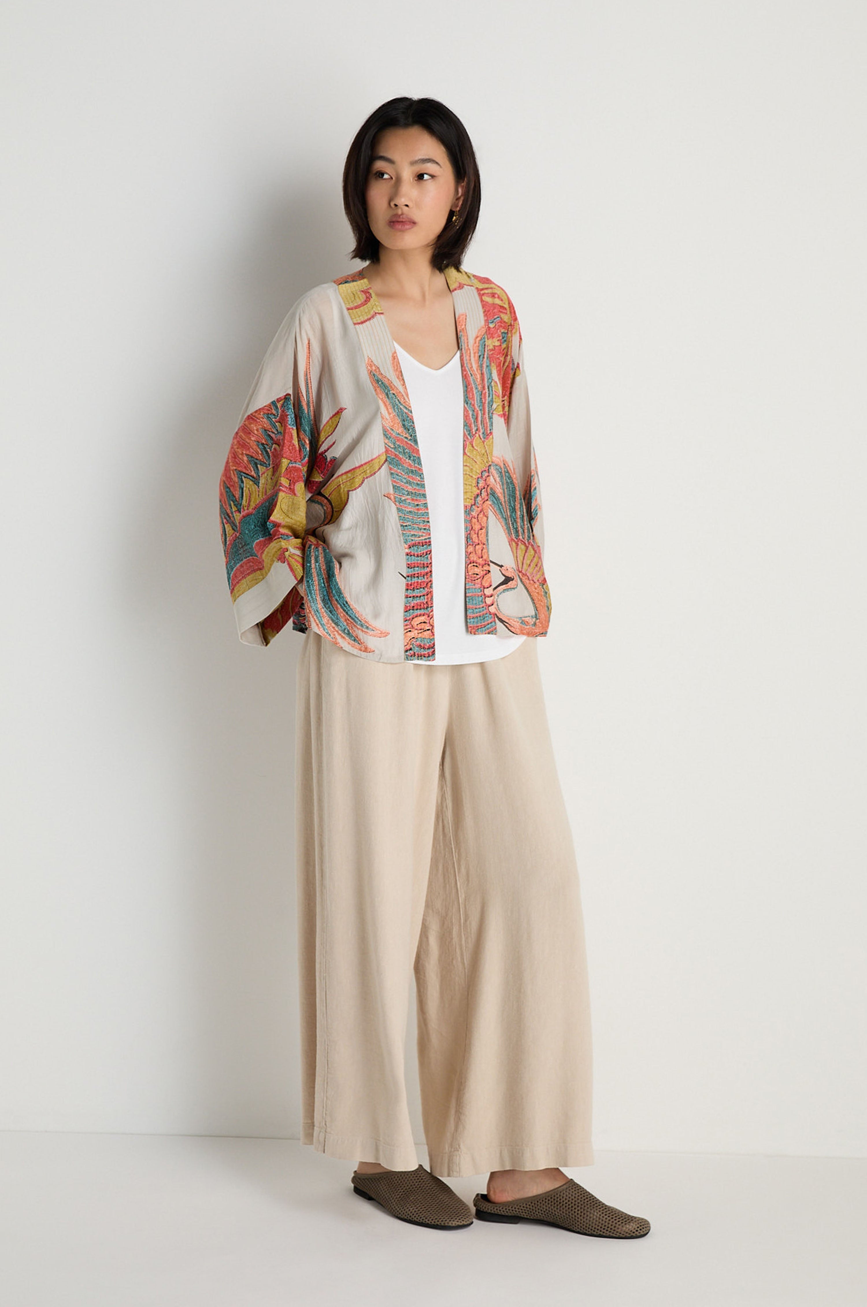 Crane Stone Print Kimono