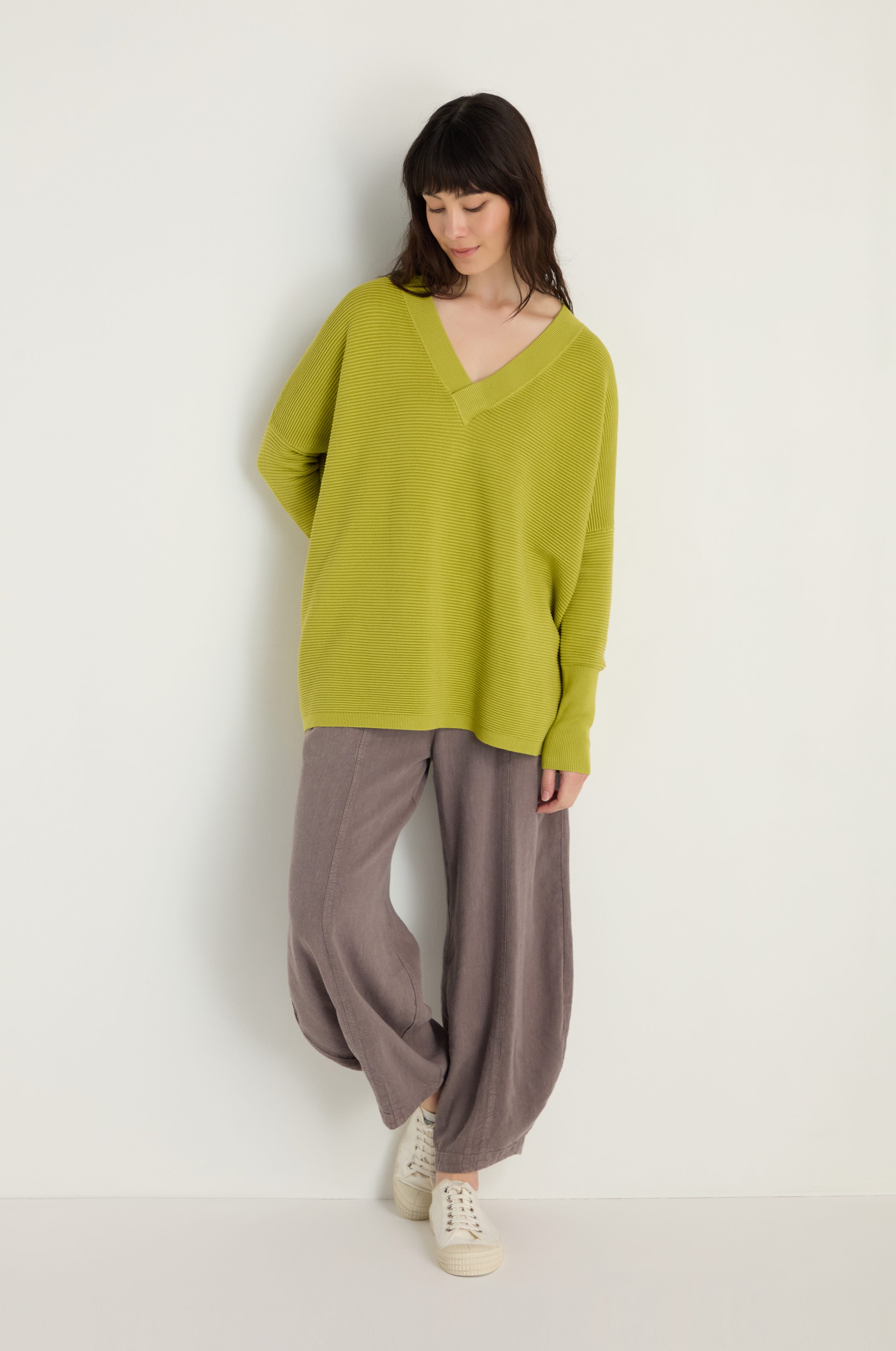 V-Neck Ribbed Ochre Jumper