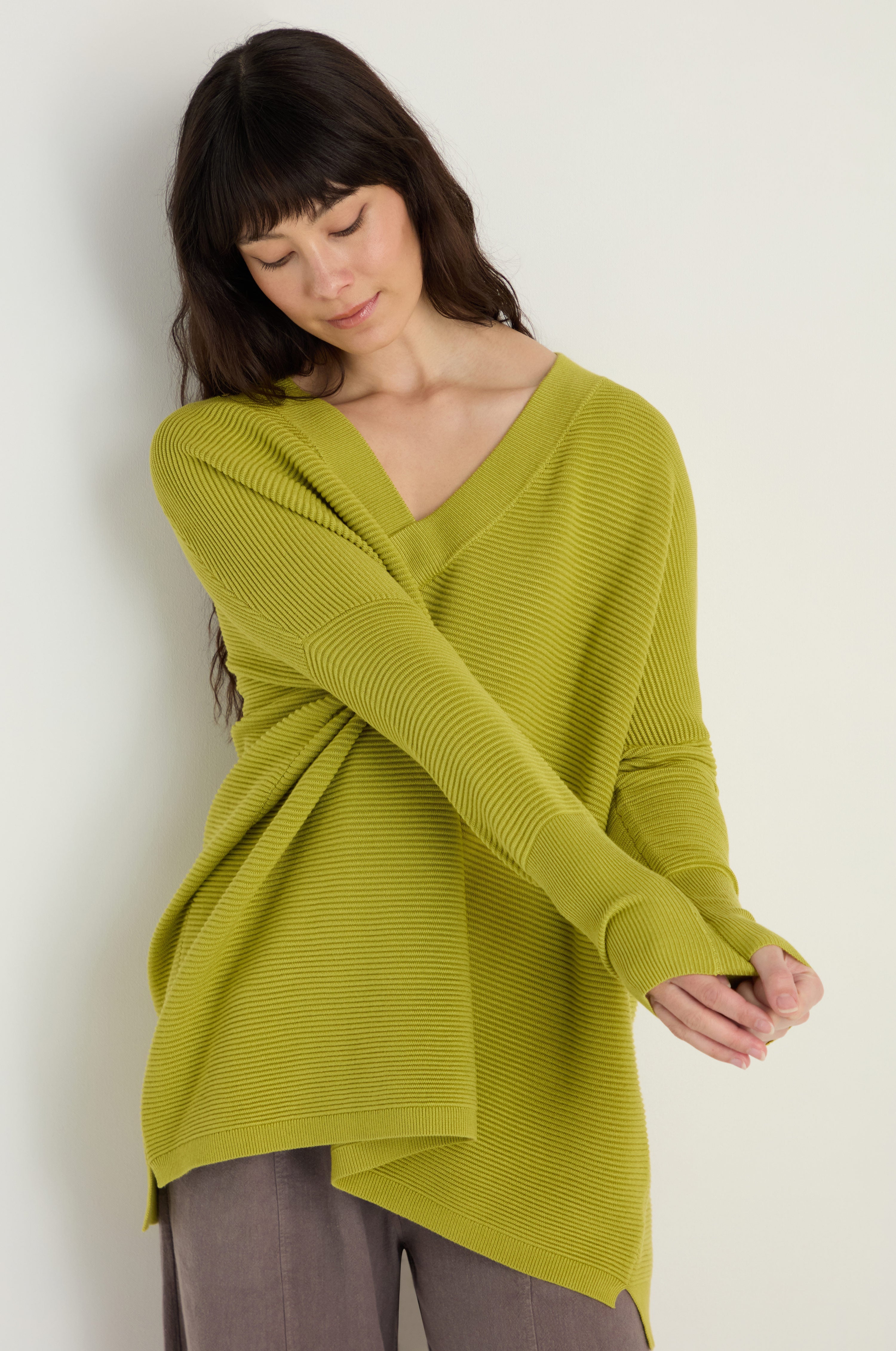 V-Neck Ribbed Ochre Jumper