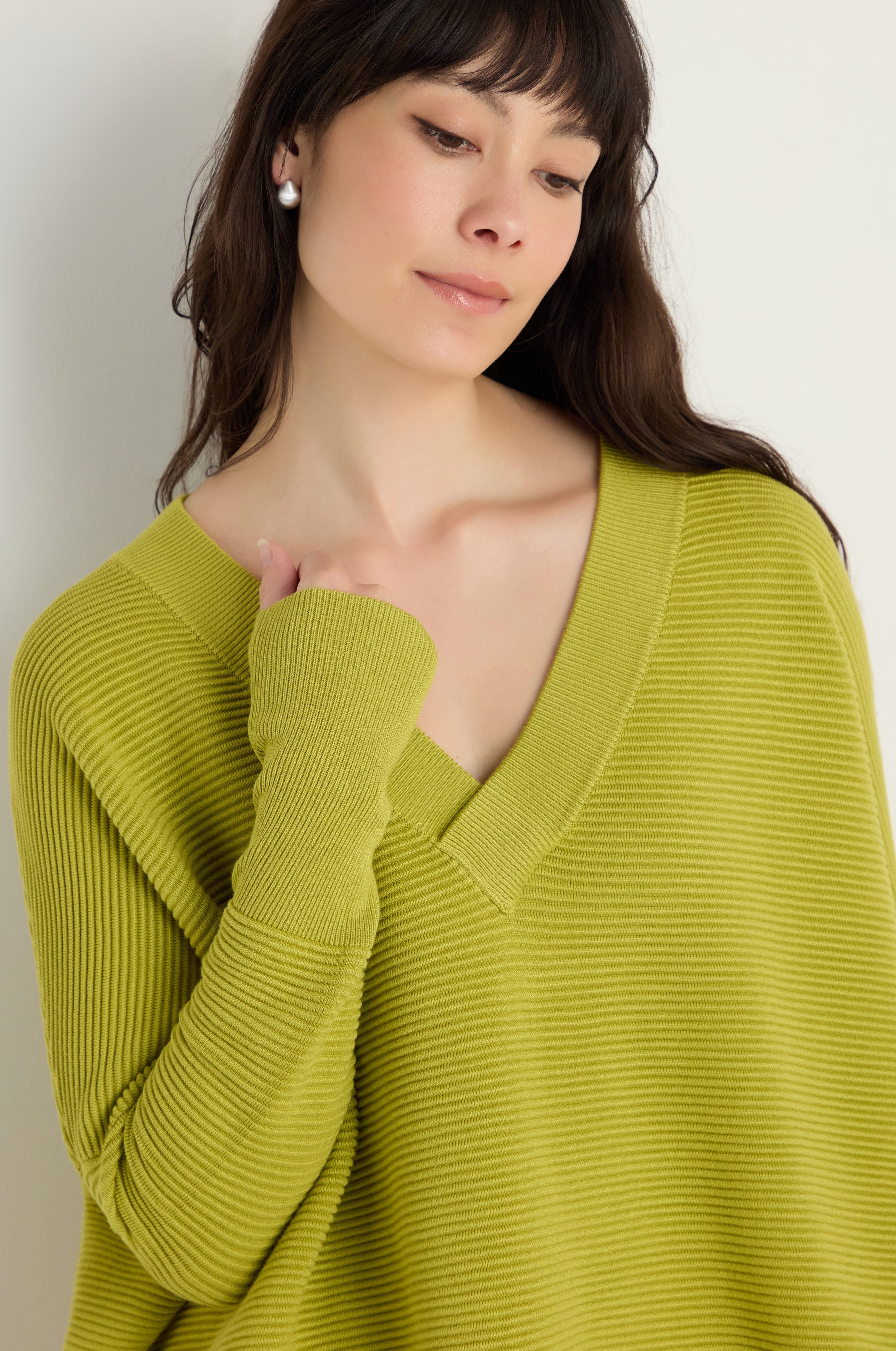 V-Neck Ribbed Ochre Jumper