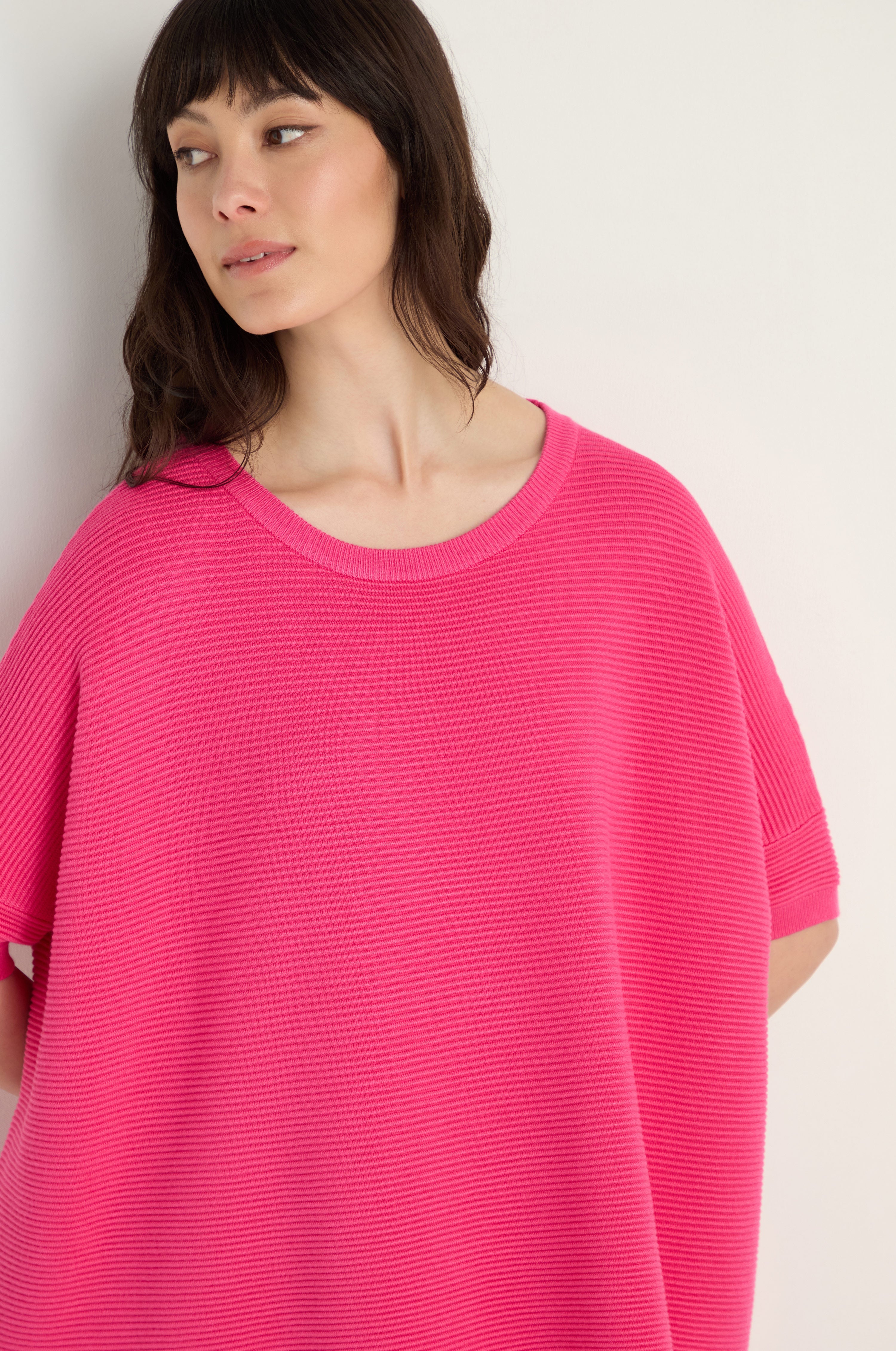 Short Sleeve Hot Pink Ribbed Jumper