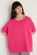 Short Sleeve Hot Pink Ribbed Jumper