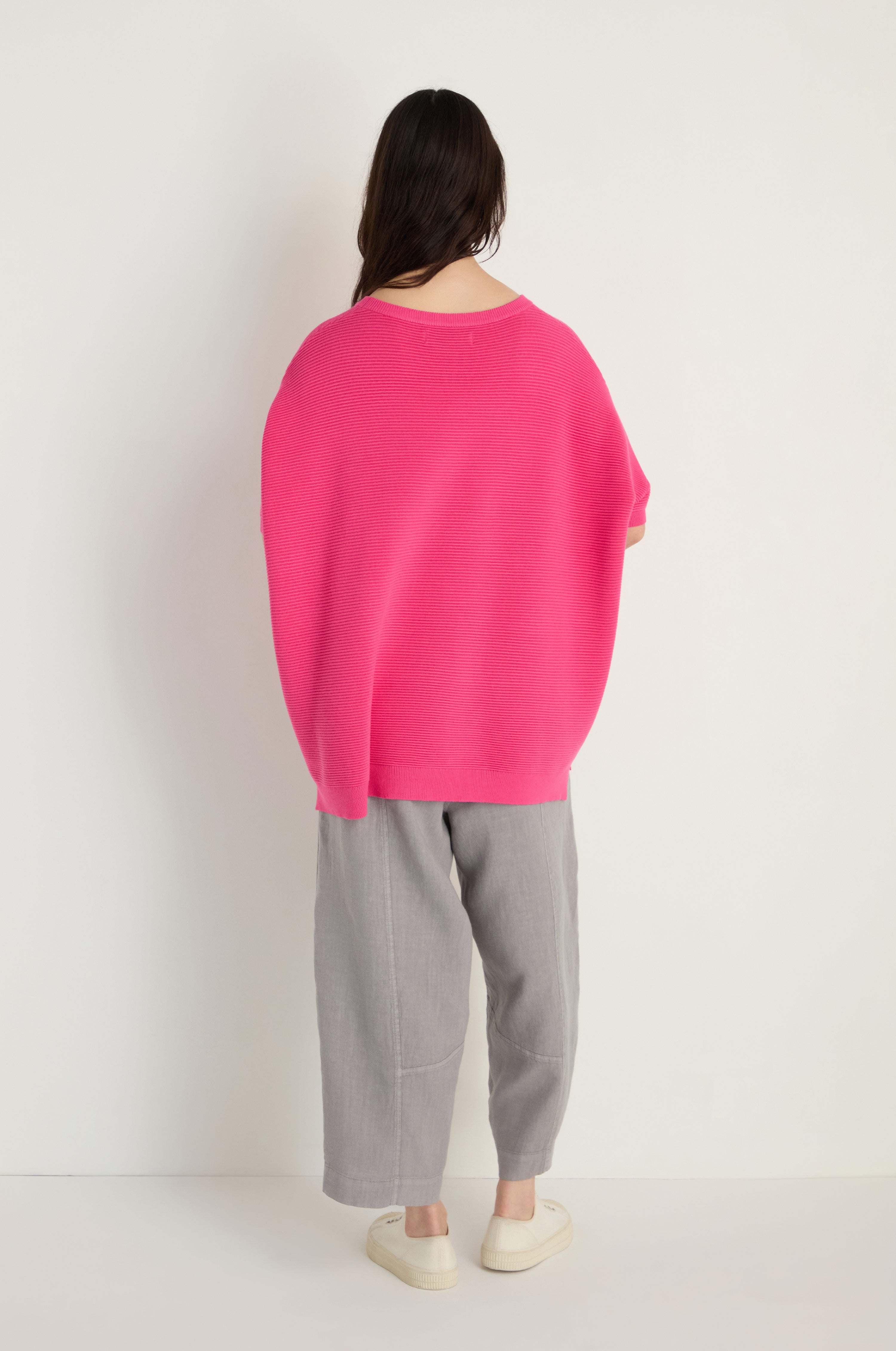 Short Sleeve Hot Pink Ribbed Jumper