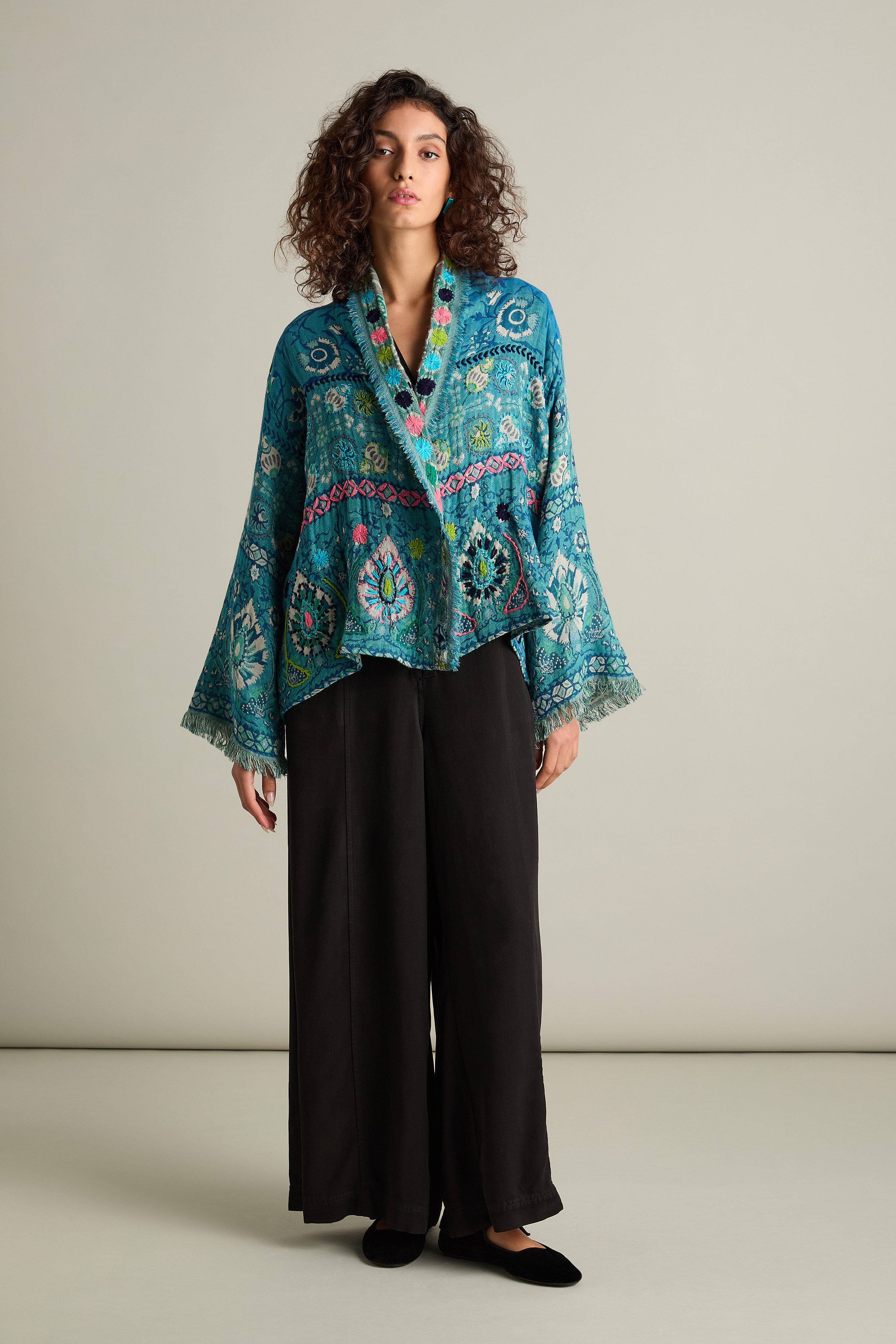 Cerulean Pink  Hand Embroidered Jacket