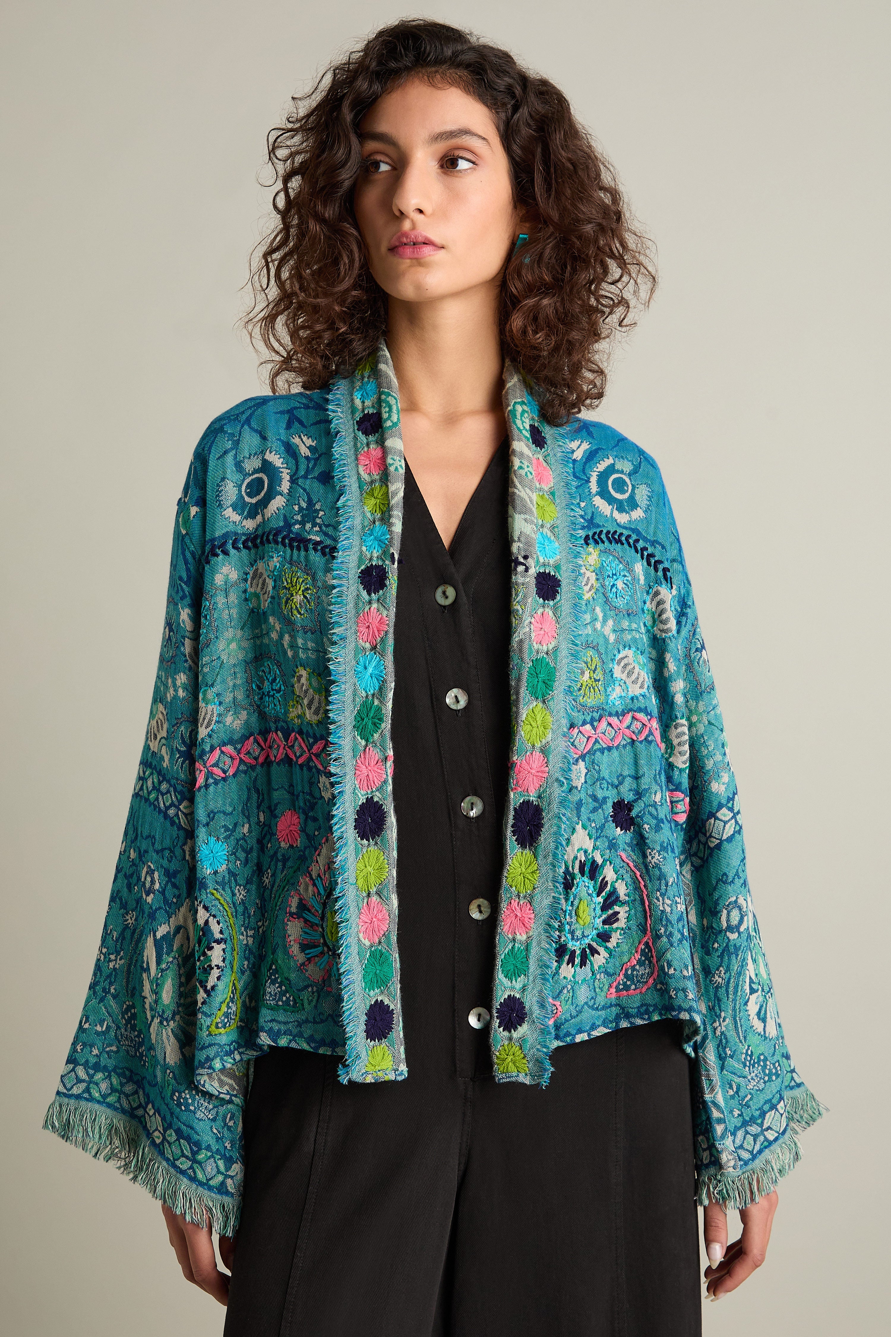 Cerulean Pink  Hand Embroidered Jacket