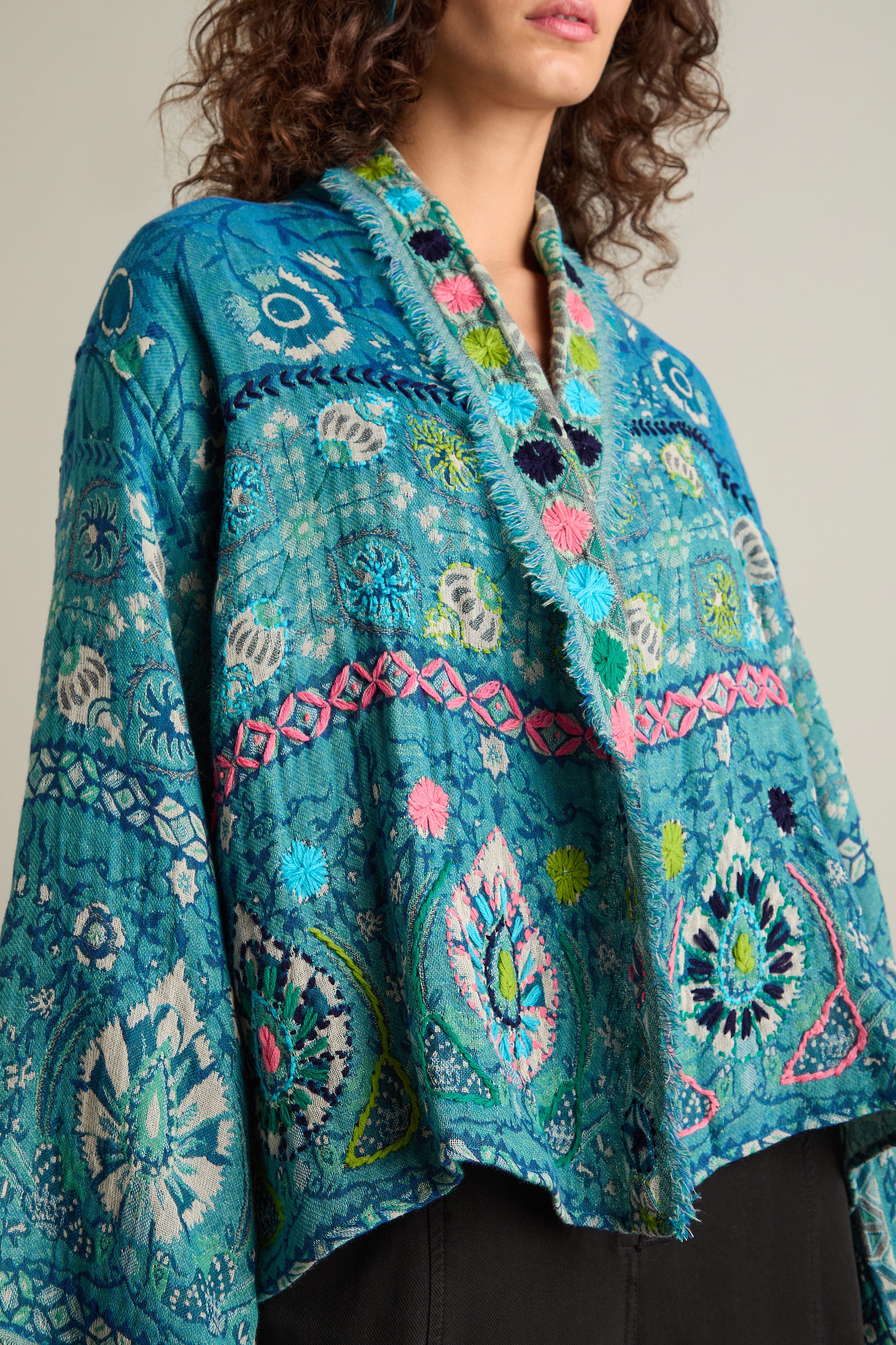 Cerulean Pink  Hand Embroidered Jacket