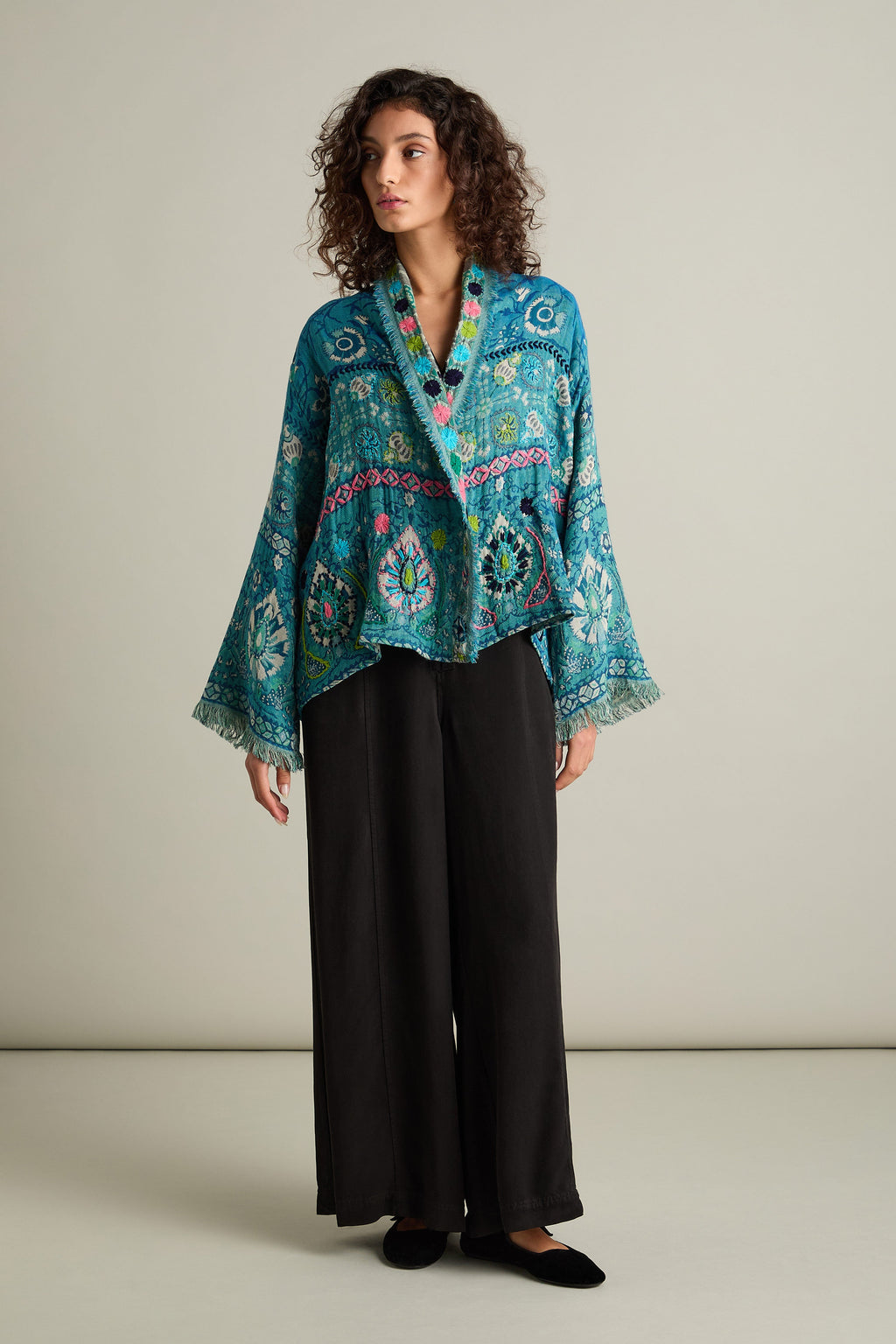 Cerulean Pink  Hand Embroidered Jacket