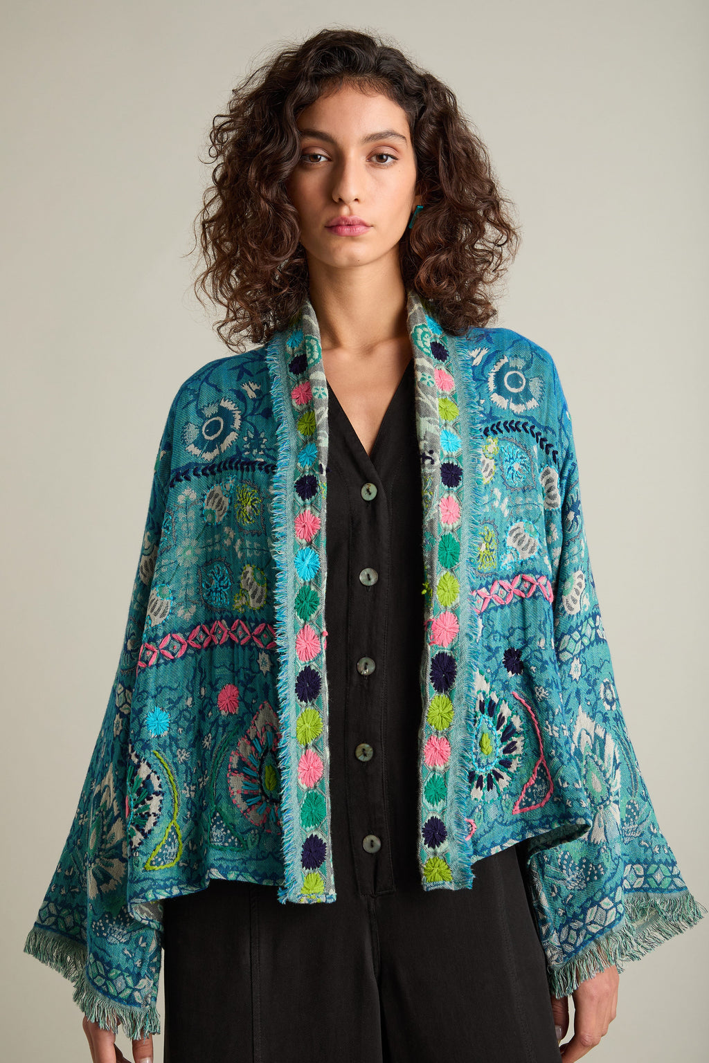 Cerulean Pink  Hand Embroidered Jacket
