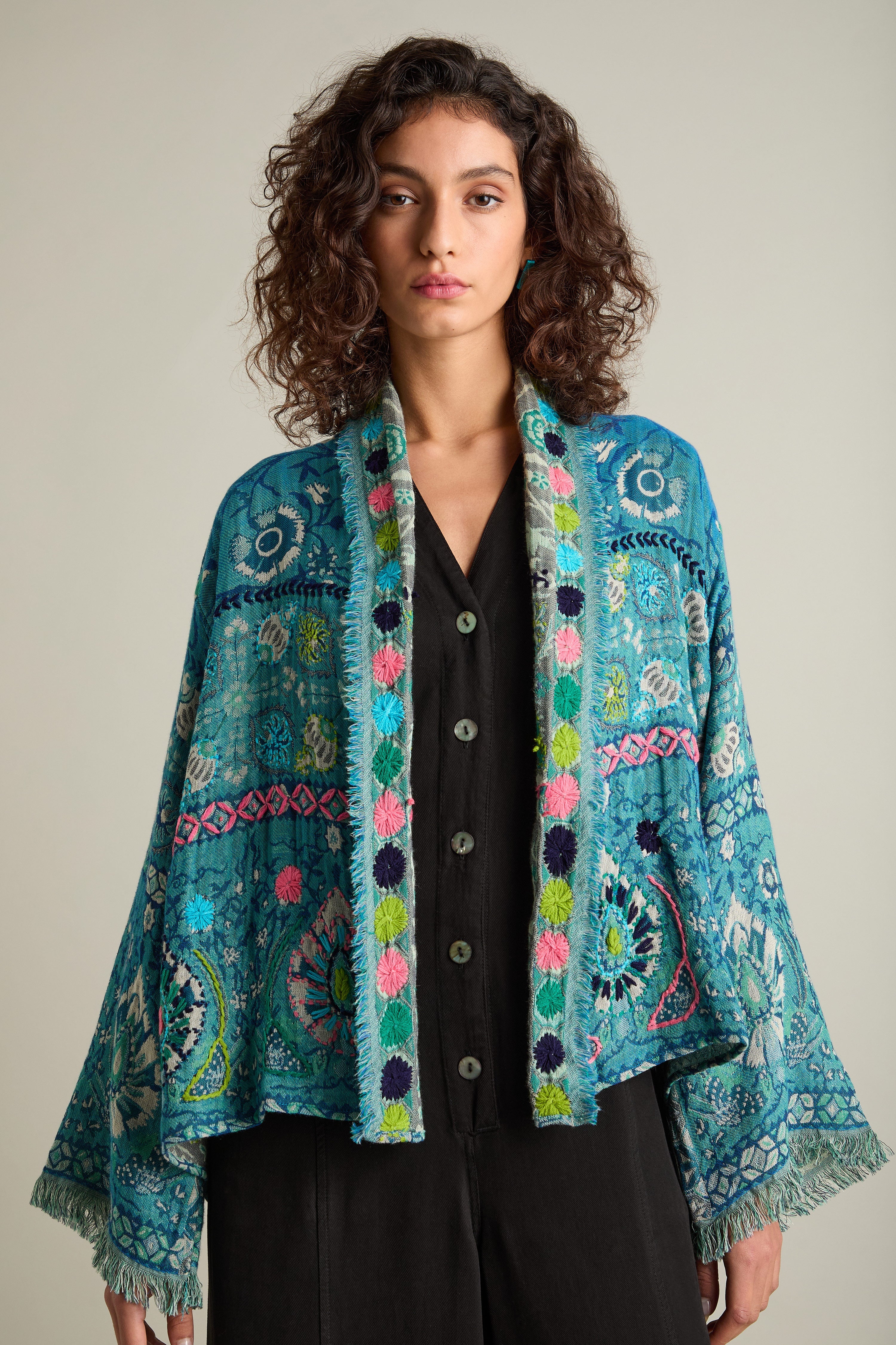 Cerulean Pink  Hand Embroidered Jacket