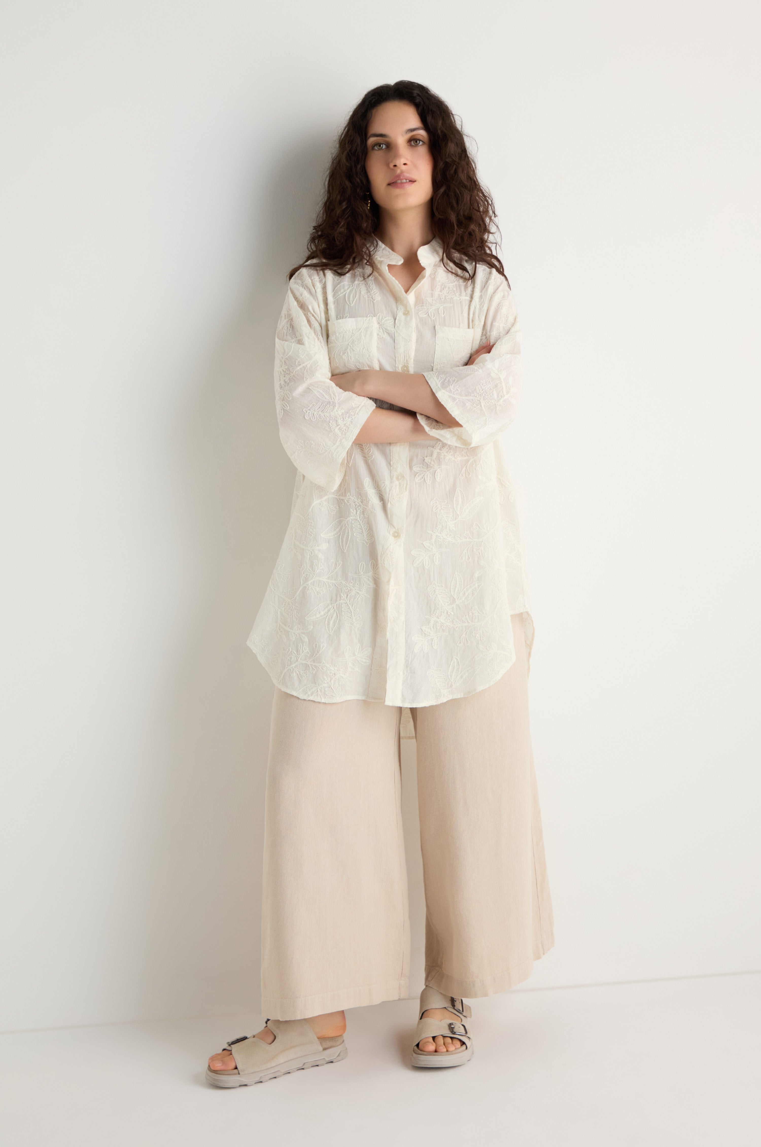 Embroidered Long Floral Shirt