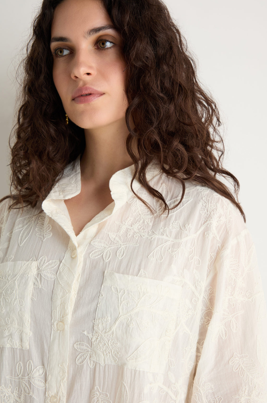 Embroidered Long Floral Shirt
