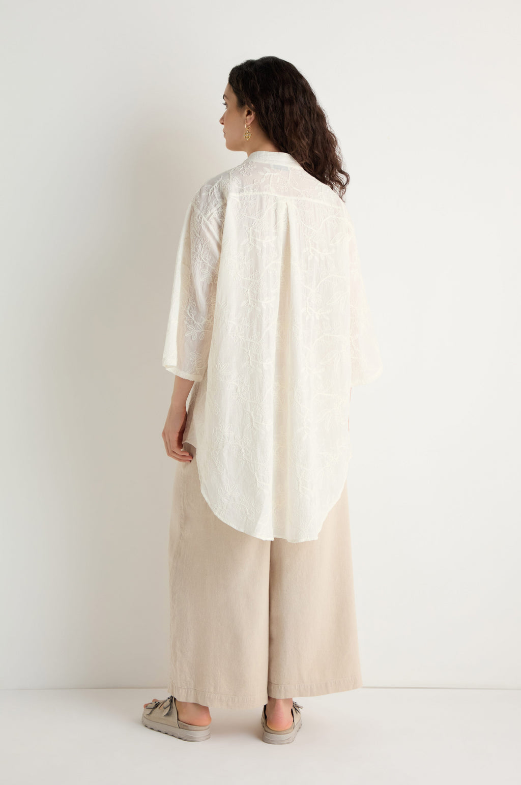 Embroidered Long Floral Shirt