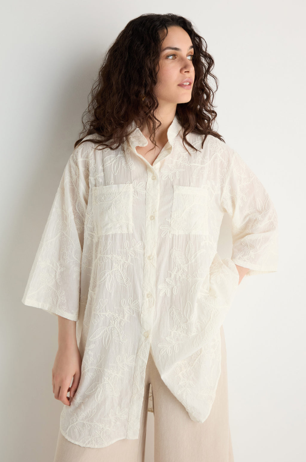 Embroidered Long Floral Shirt