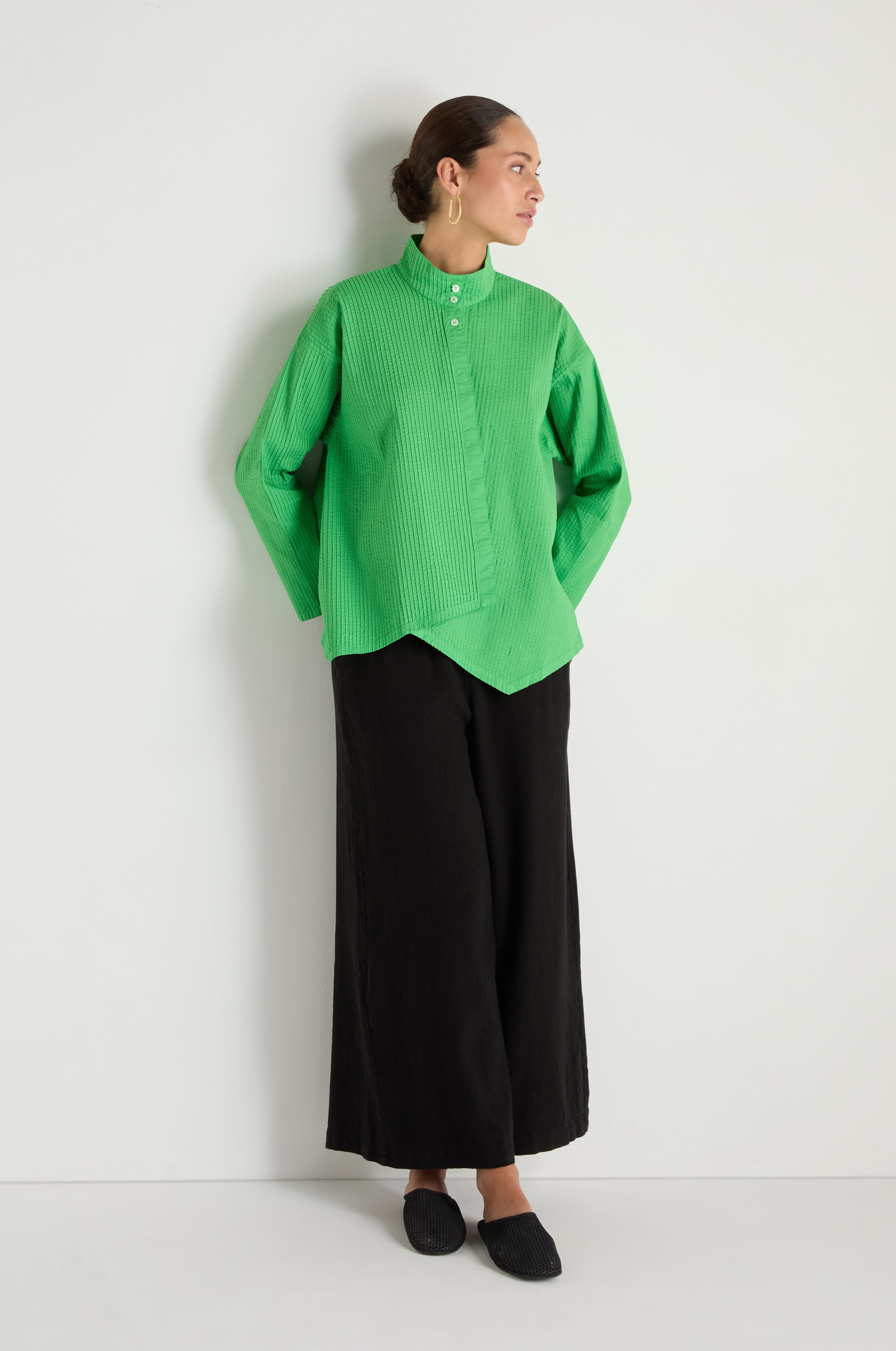 Asymmetric Cotton Bright Green Shirt