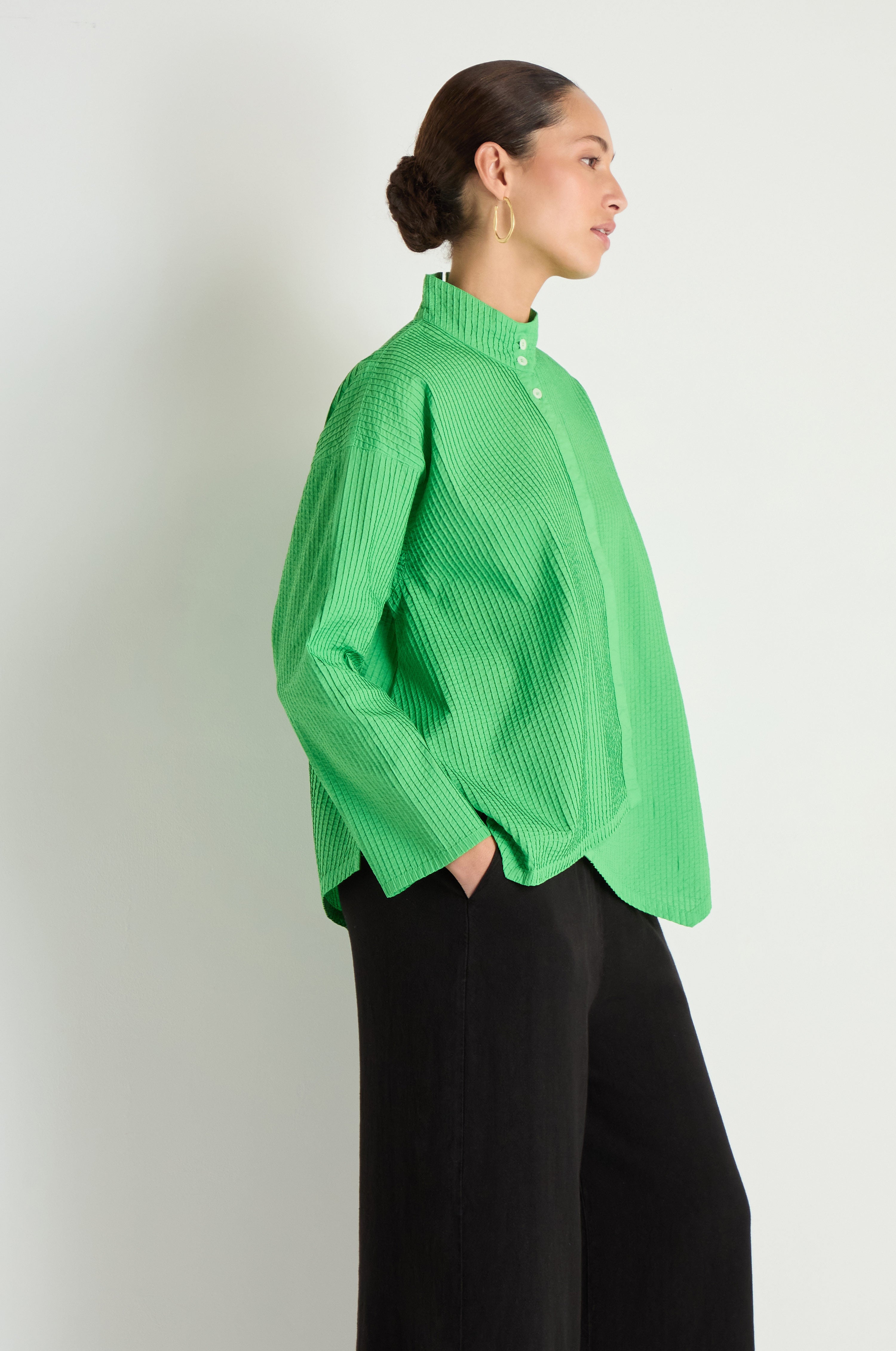 Asymmetric Cotton Bright Green Shirt