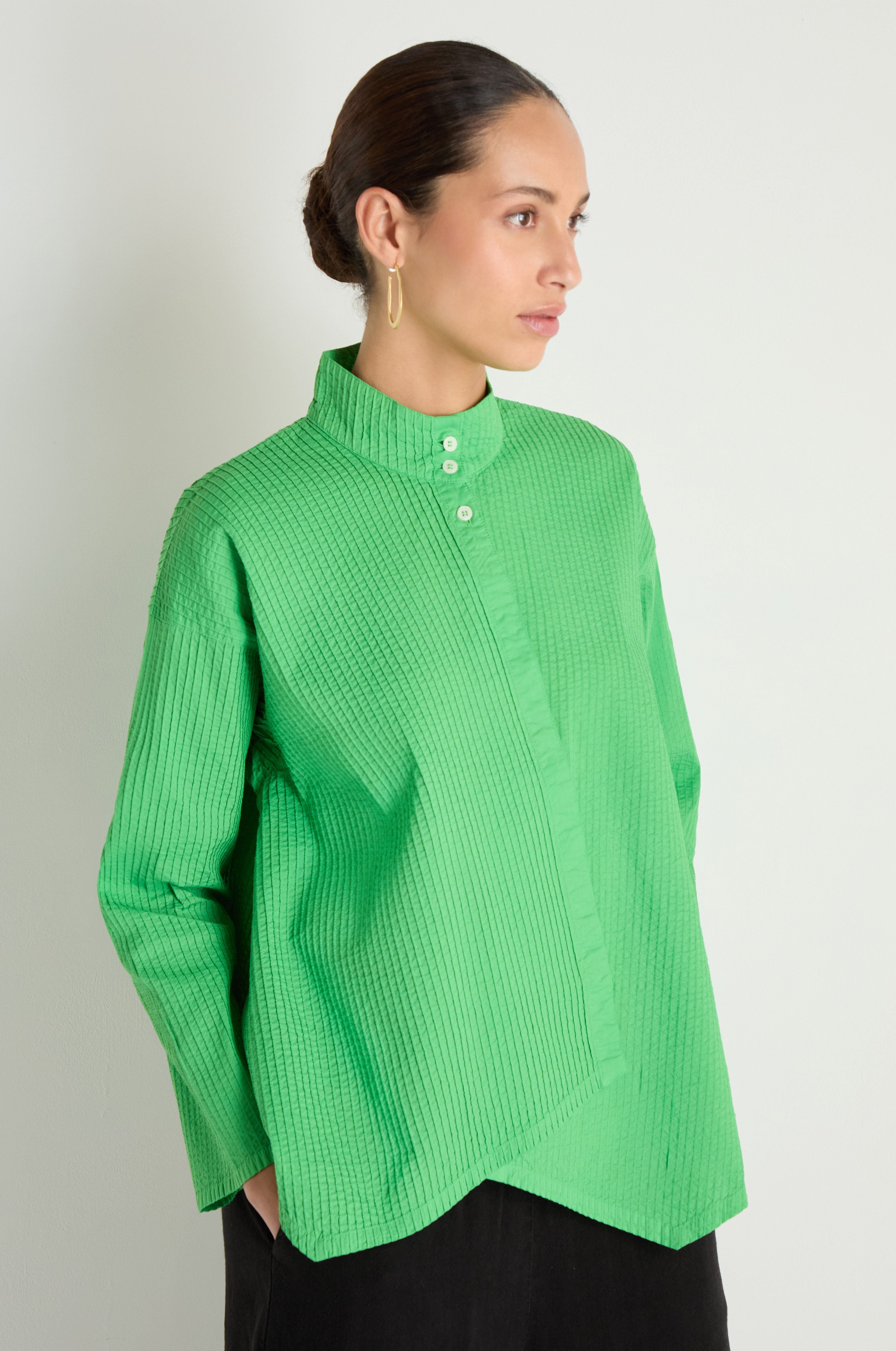 Asymmetric Cotton Bright Green Shirt