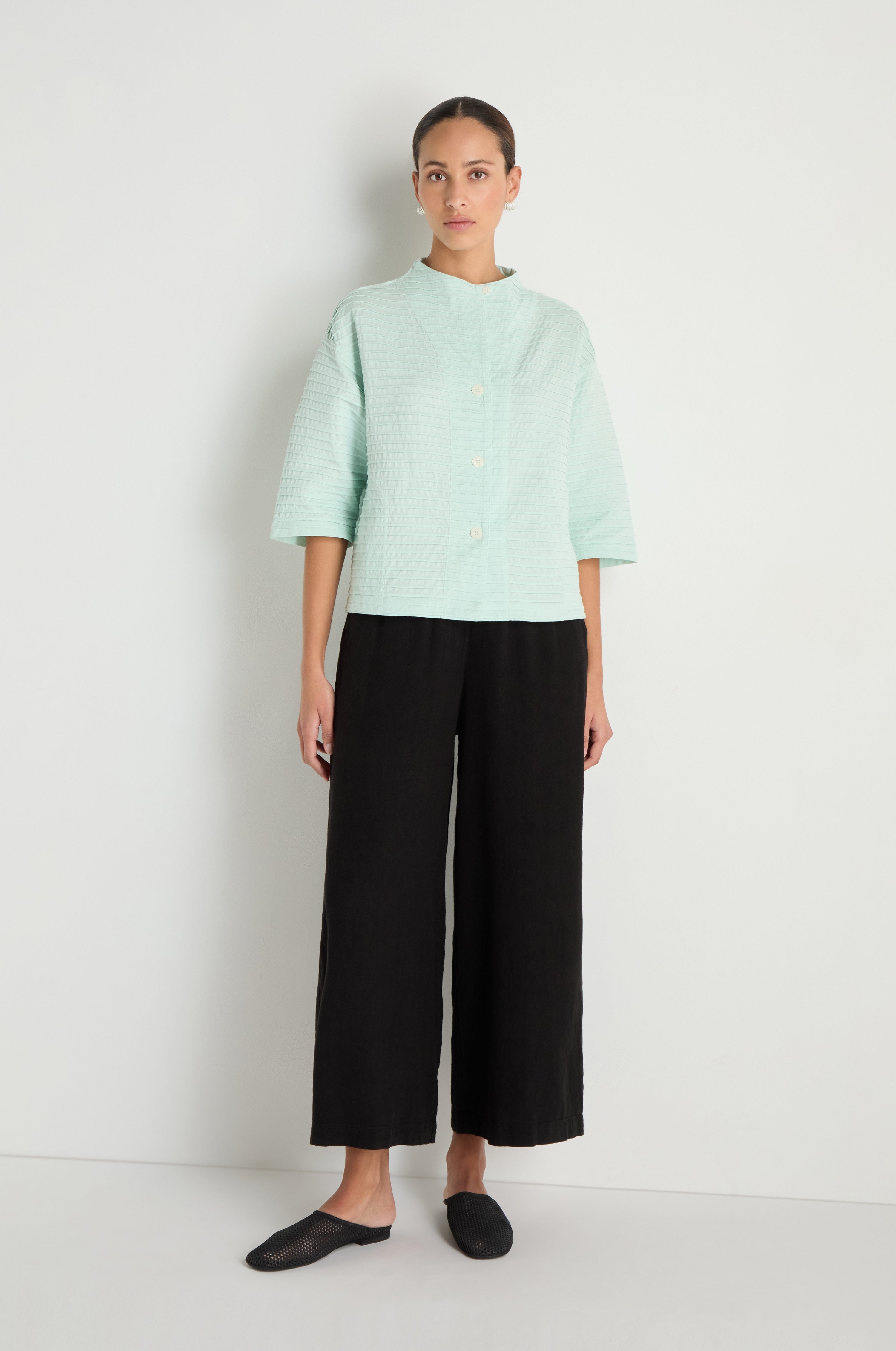 Funnel Neck Stone Blue Cotton Jacket
