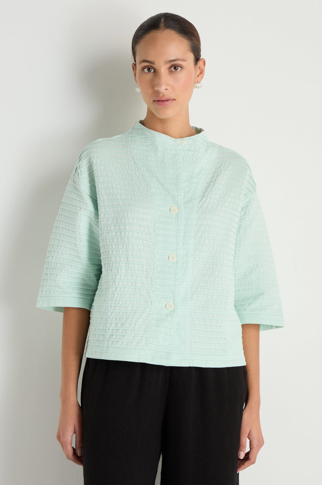 Funnel Neck Stone Blue Cotton Jacket