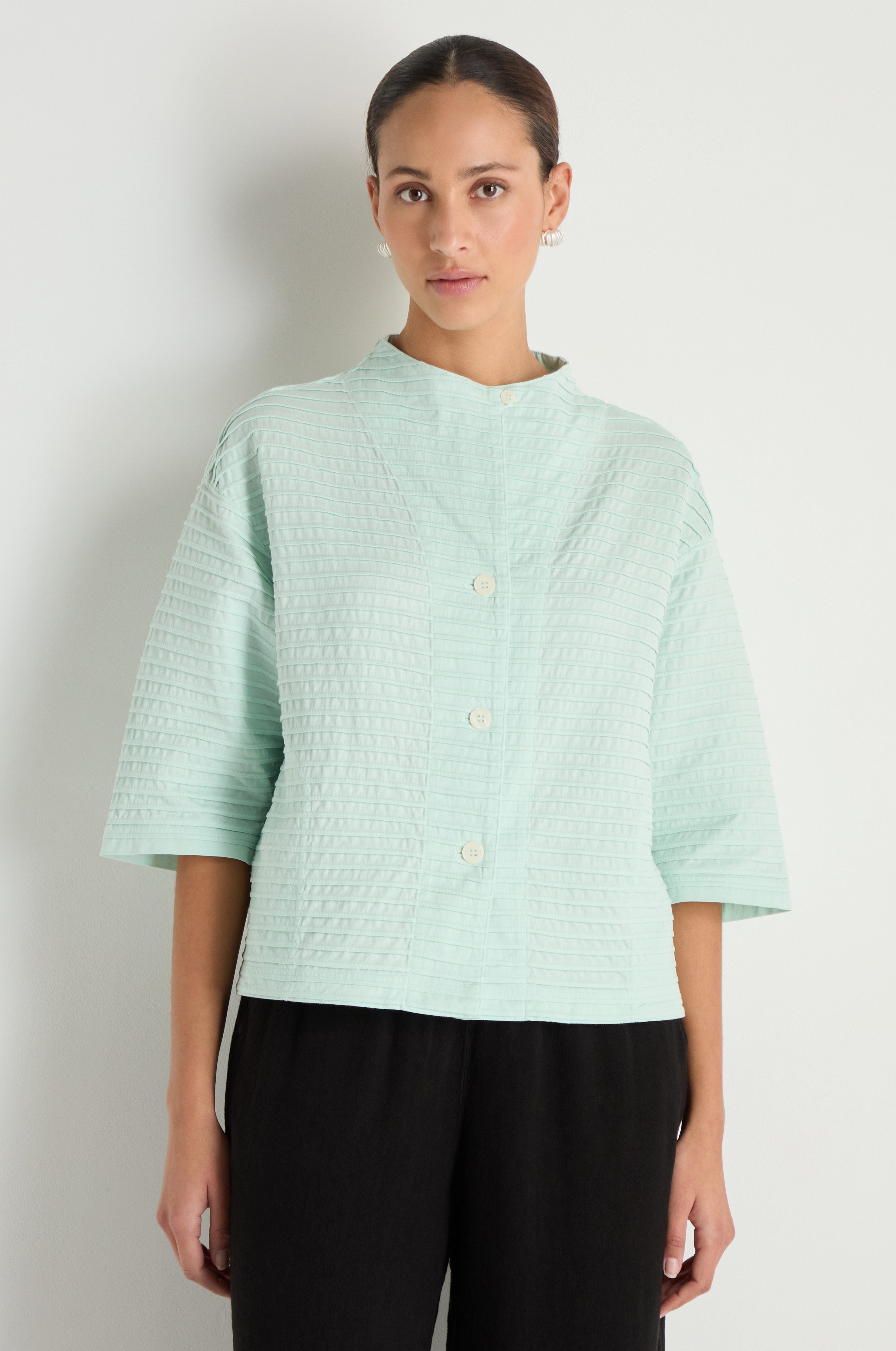 Funnel Neck Stone Blue Cotton Jacket