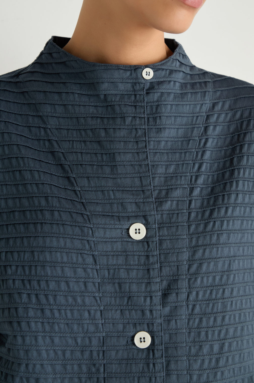 Funnel Neck Stone Blue Cotton Jacket