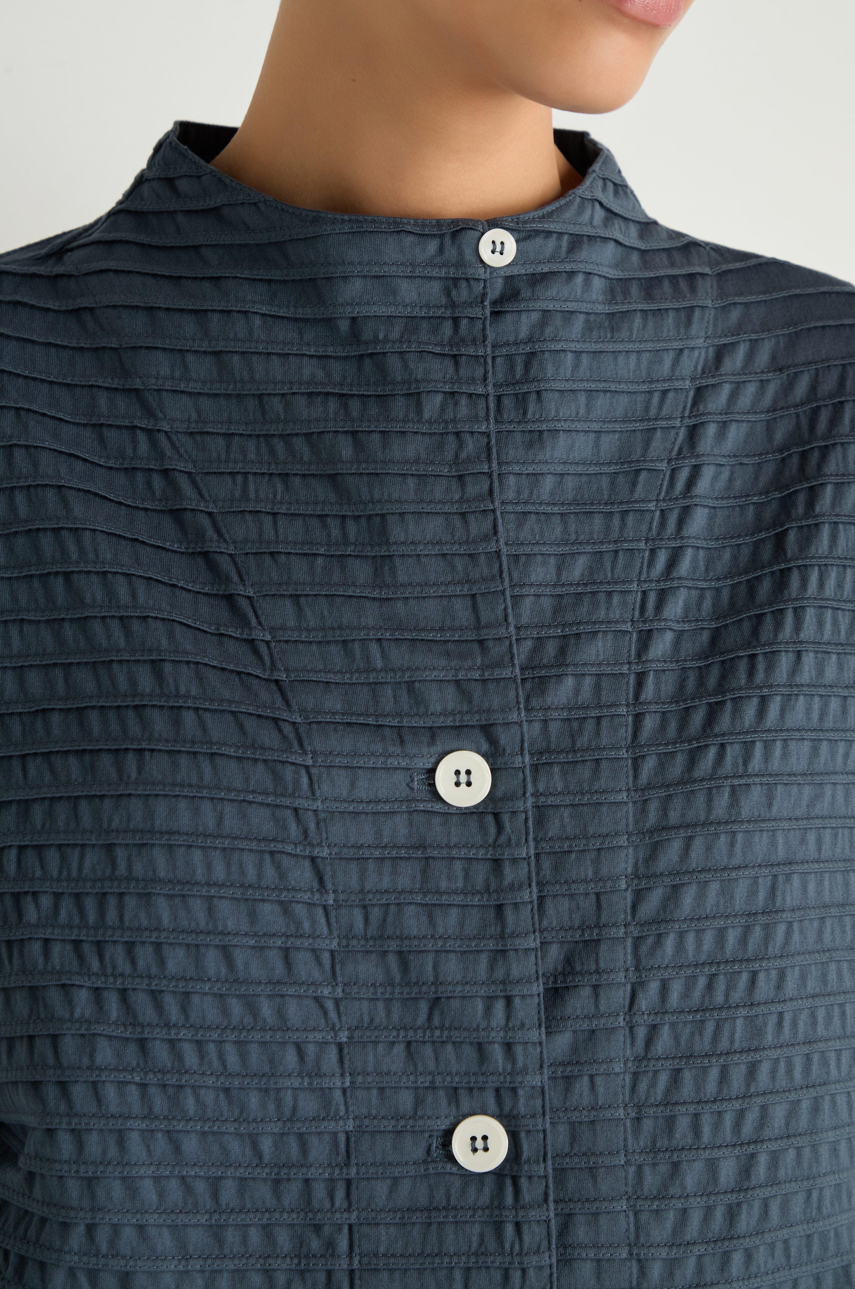 Funnel Neck Stone Blue Cotton Jacket