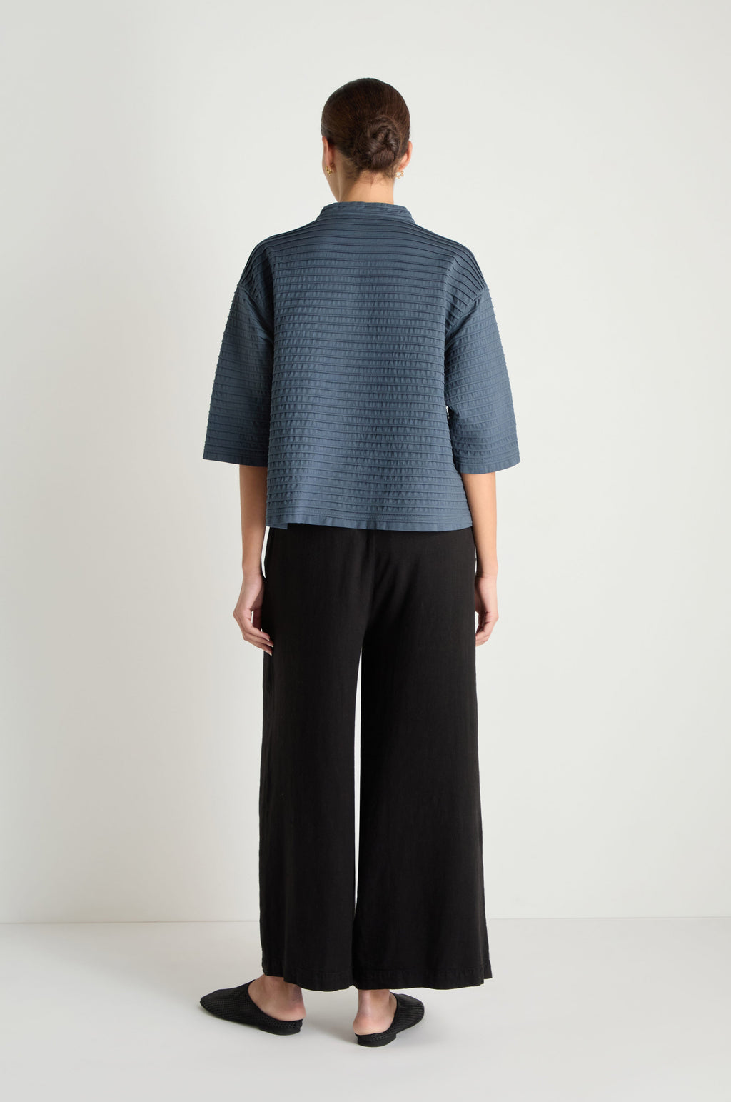 Funnel Neck Stone Blue Cotton Jacket