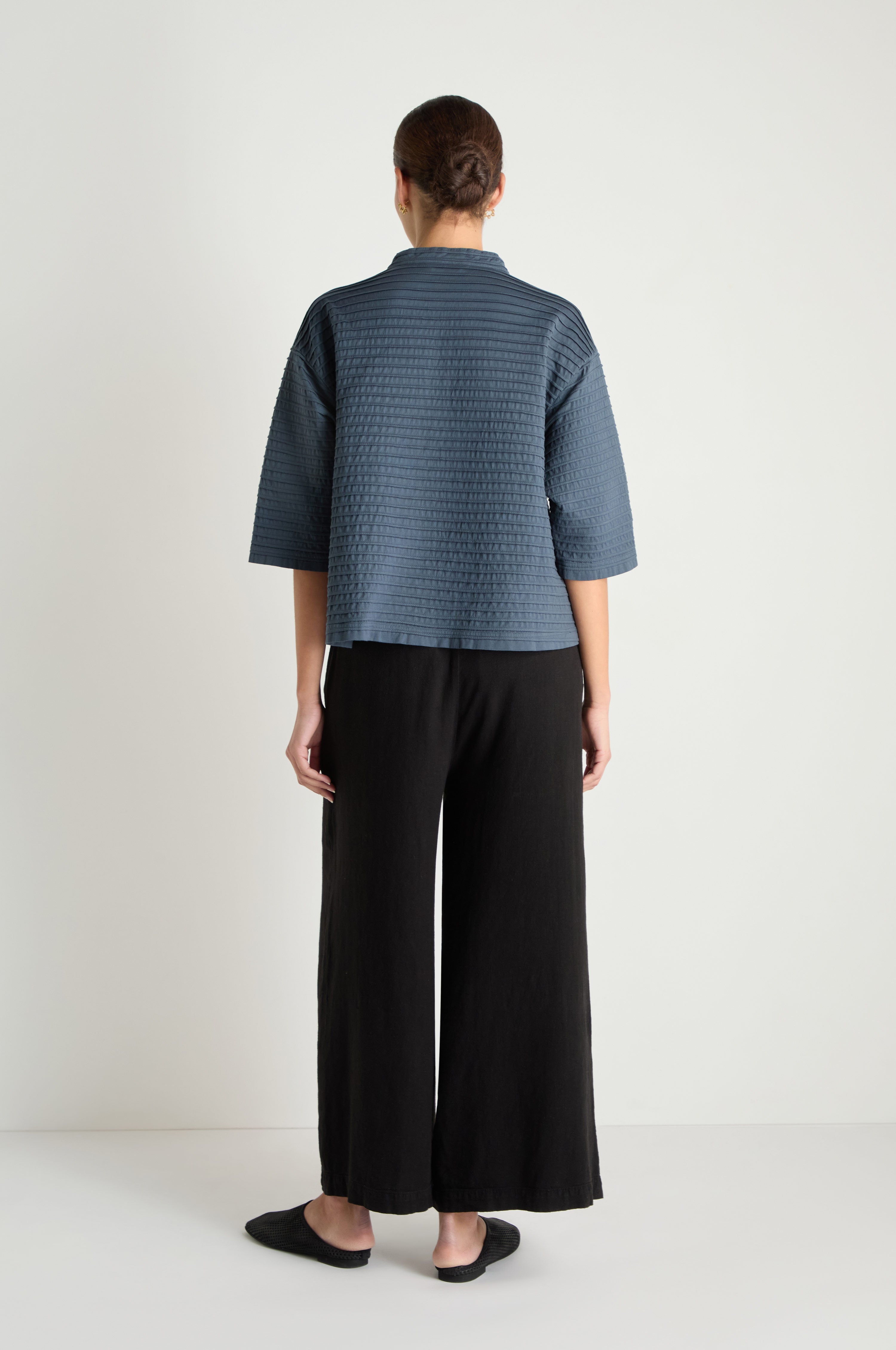 Funnel Neck Stone Blue Cotton Jacket